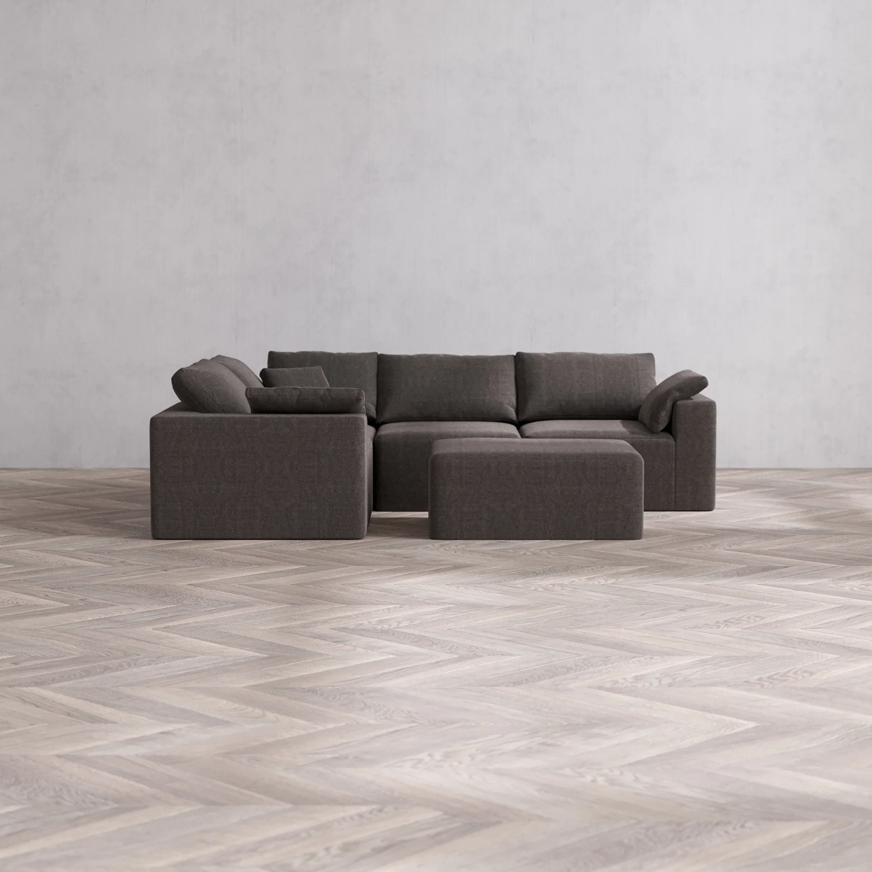 Slipcover Only - Modular Washable 4-Seater Corner Sectional + Chaise Ottoman Cloud Sofa in Truffle