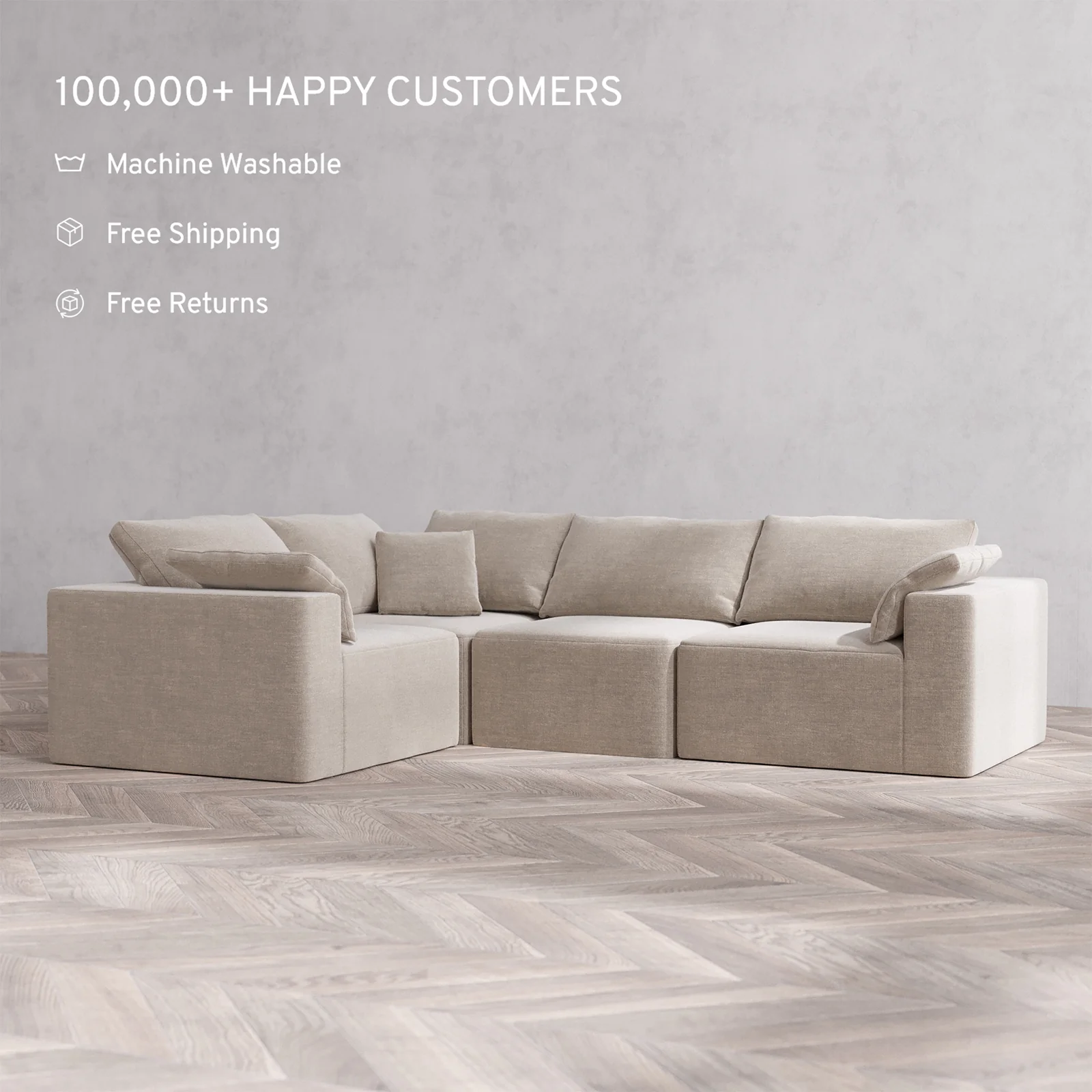 Slipcover Only - Modular Washable 4-Seater Corner Sectional Cloud Sofa in Caraway - Image 2