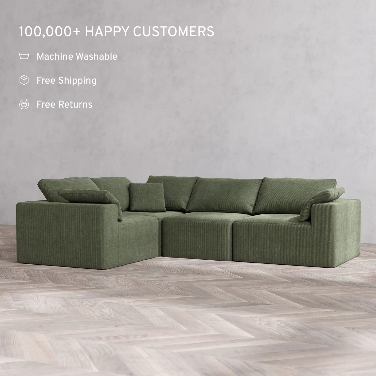 Slipcover Only - Modular Washable 4-Seater Corner Sectional Cloud Sofa in Juniper - Image 2