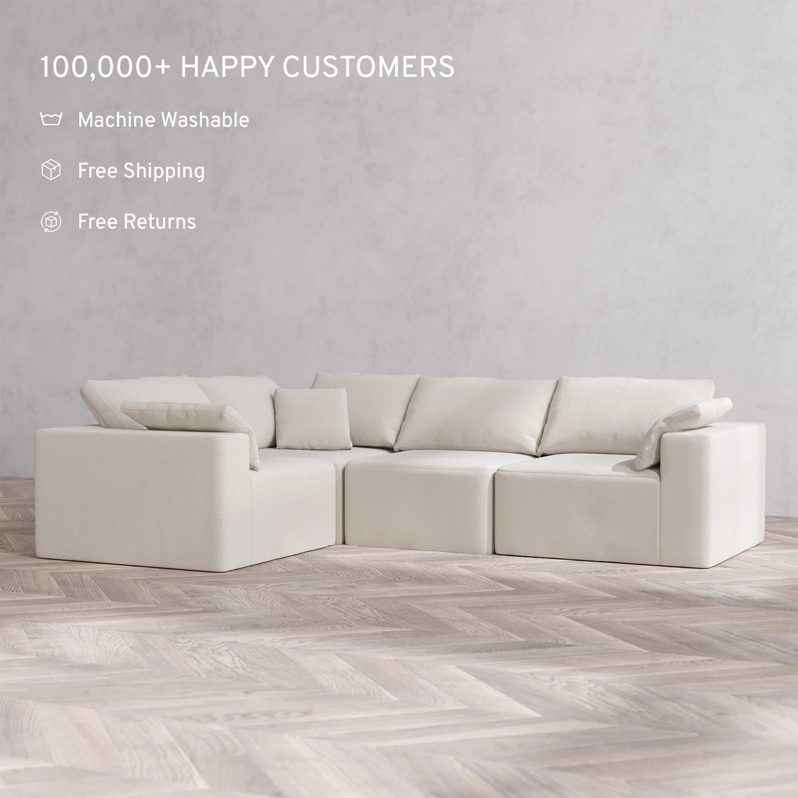 Slipcover Only - Modular Washable 4-Seater Corner Sectional Cloud Sofa in Pearl - Image 2