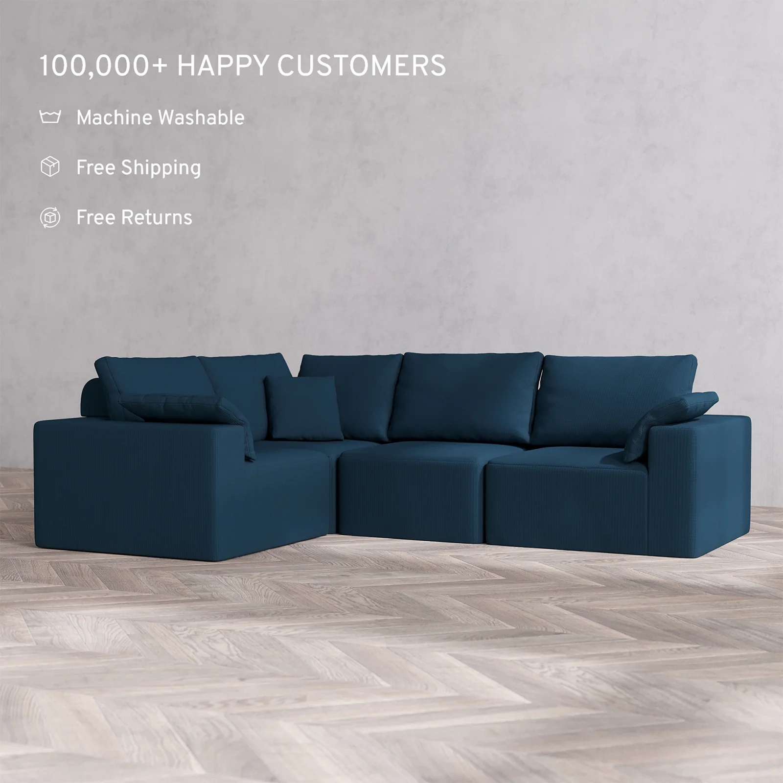 Slipcover Only - Modular Washable 4-Seater Corner Sectional Cloud + Bolster Sofa in Lazuli - Image 2