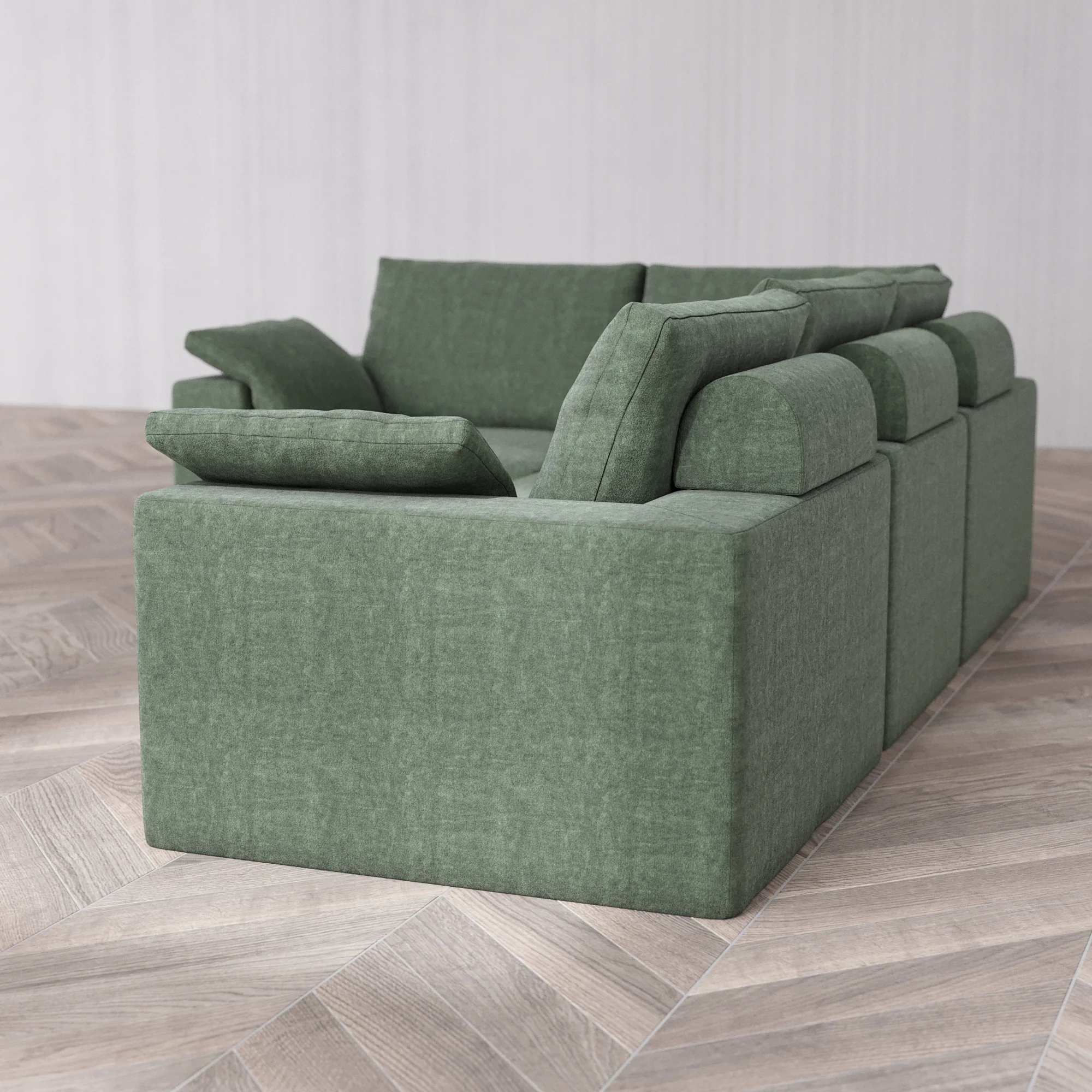 Slipcover Only - Modular Washable 4-Seater Corner Sectional Cloud + Bolster Sofa in Sage - Image 5