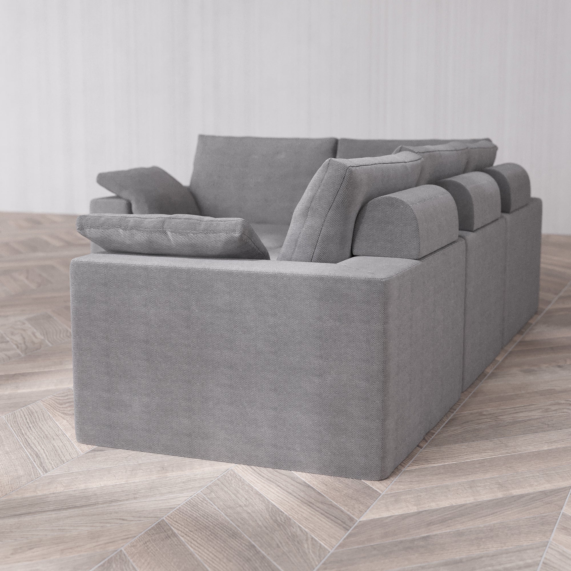 Slipcover Only - Modular Washable 4-Seater Corner Sectional Cloud + Bolster Sofa in Slate - Image 5