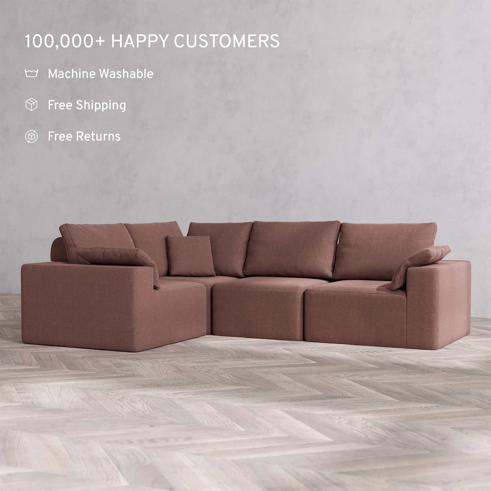 Slipcover Only - Modular Washable 4-Seater Corner Sectional Cloud + Bolster Sofa in Sumac - Image 2