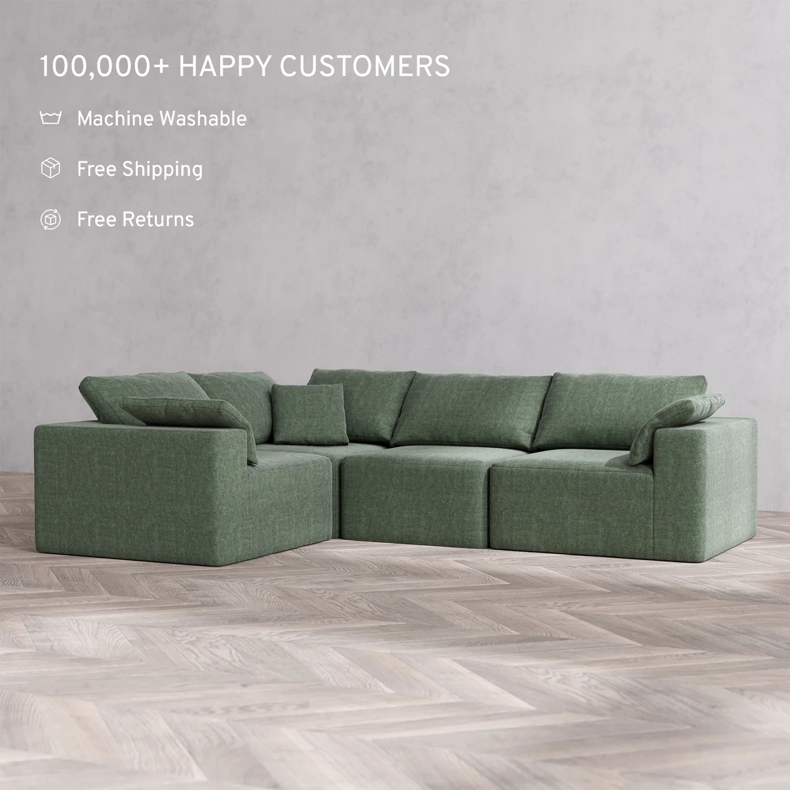 Slipcover Only - Modular Washable 4-Seater Corner Sectional Cloud Sofa in Sage - Image 2