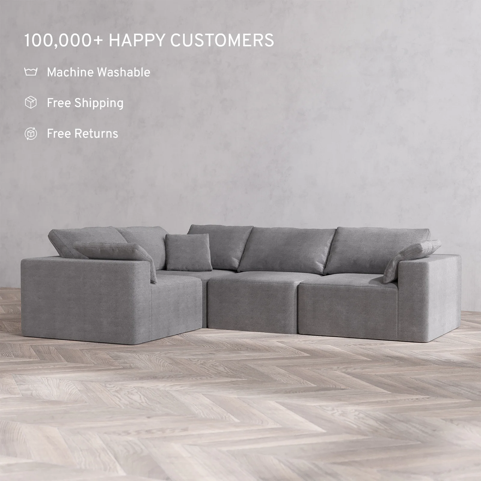 Slipcover Only - Modular Washable 4-Seater Corner Sectional Cloud Sofa in Slate - Image 2