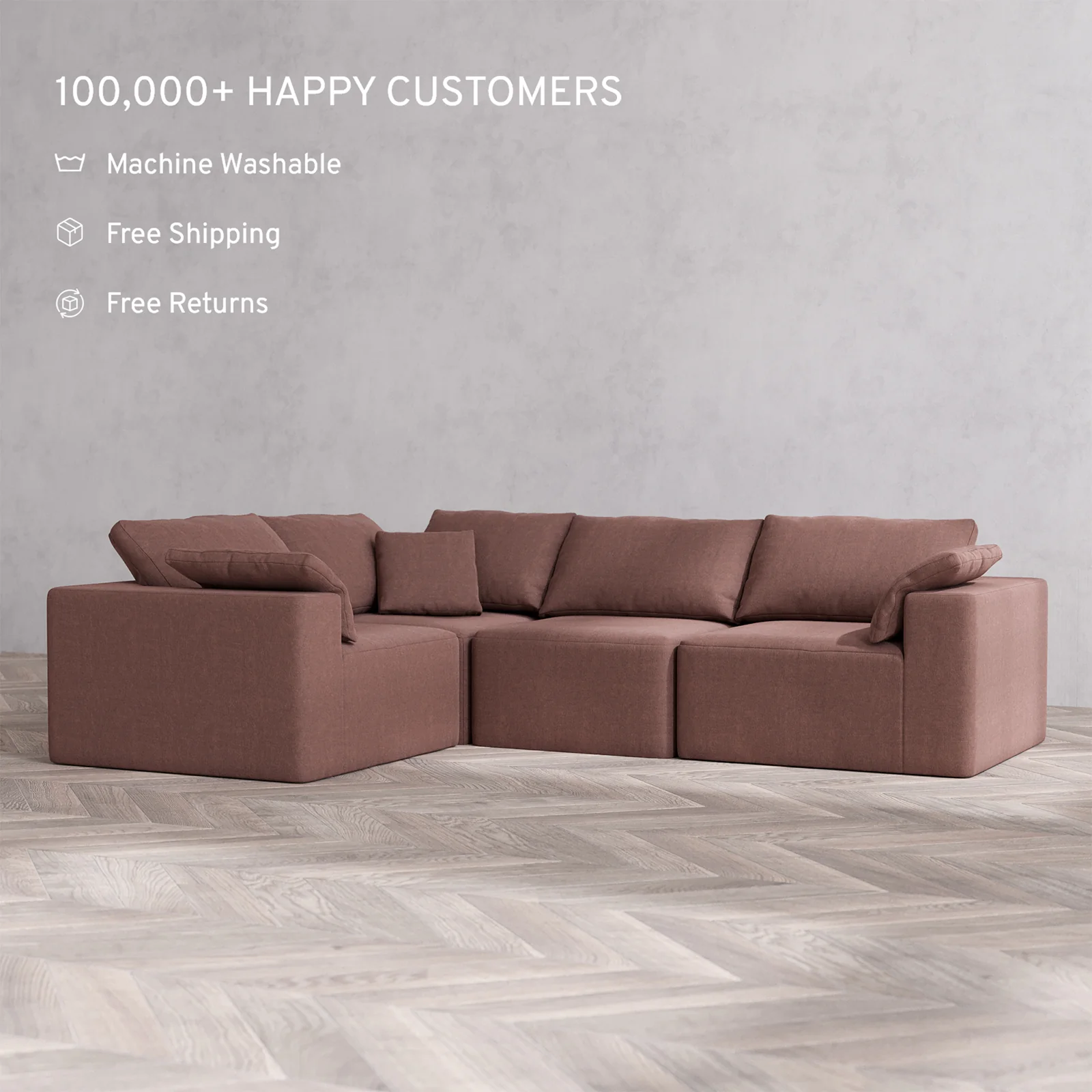 Slipcover Only - Modular Washable 4-Seater Corner Sectional Cloud Sofa in Sumac - Image 2