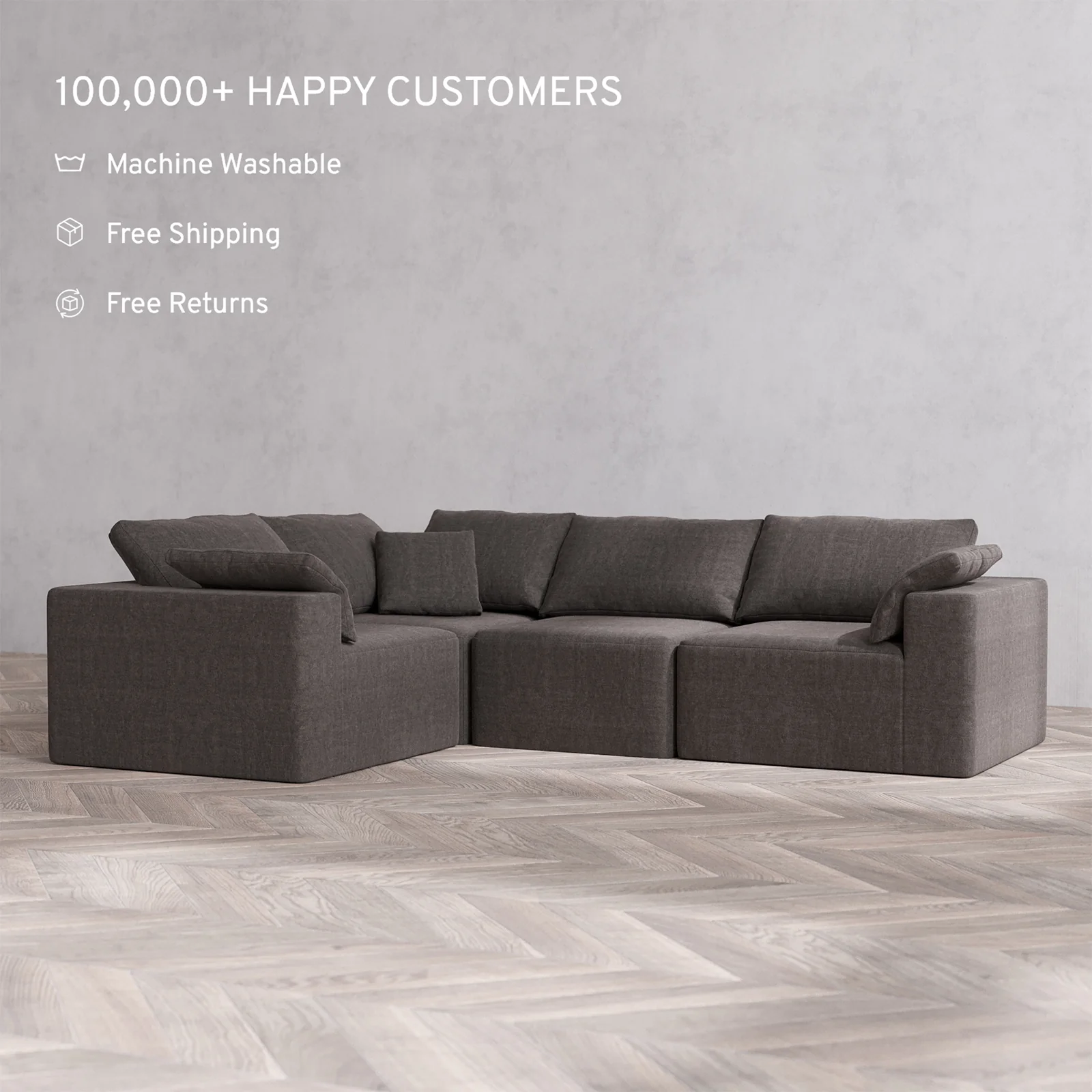 Slipcover Only - Modular Washable 4-Seater Corner Sectional Cloud Sofa in Truffle - Image 2