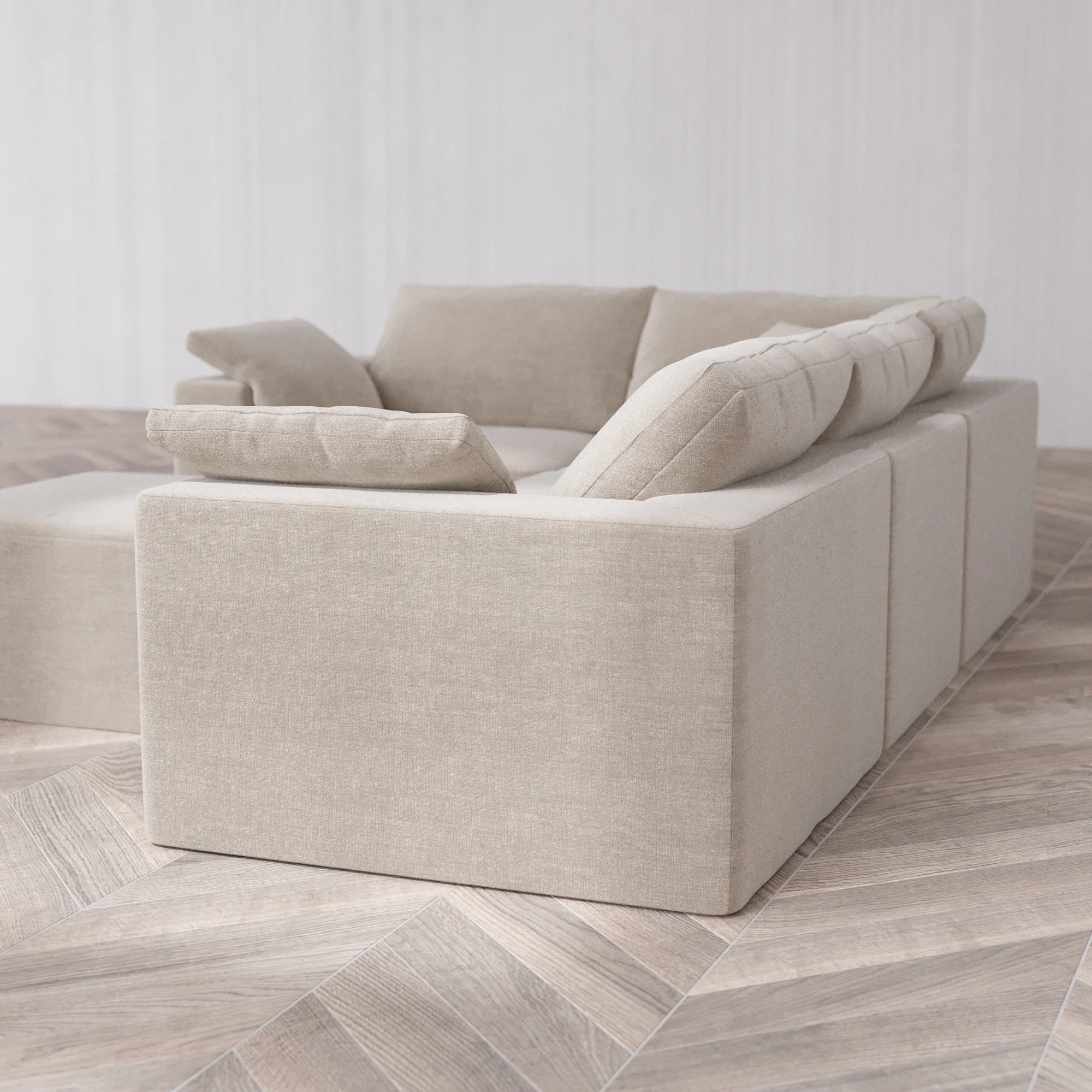 Slipcover Only - Modular Washable 4-Seater Corner Sectional + Ottoman Cloud Sofa in Caraway - Image 5