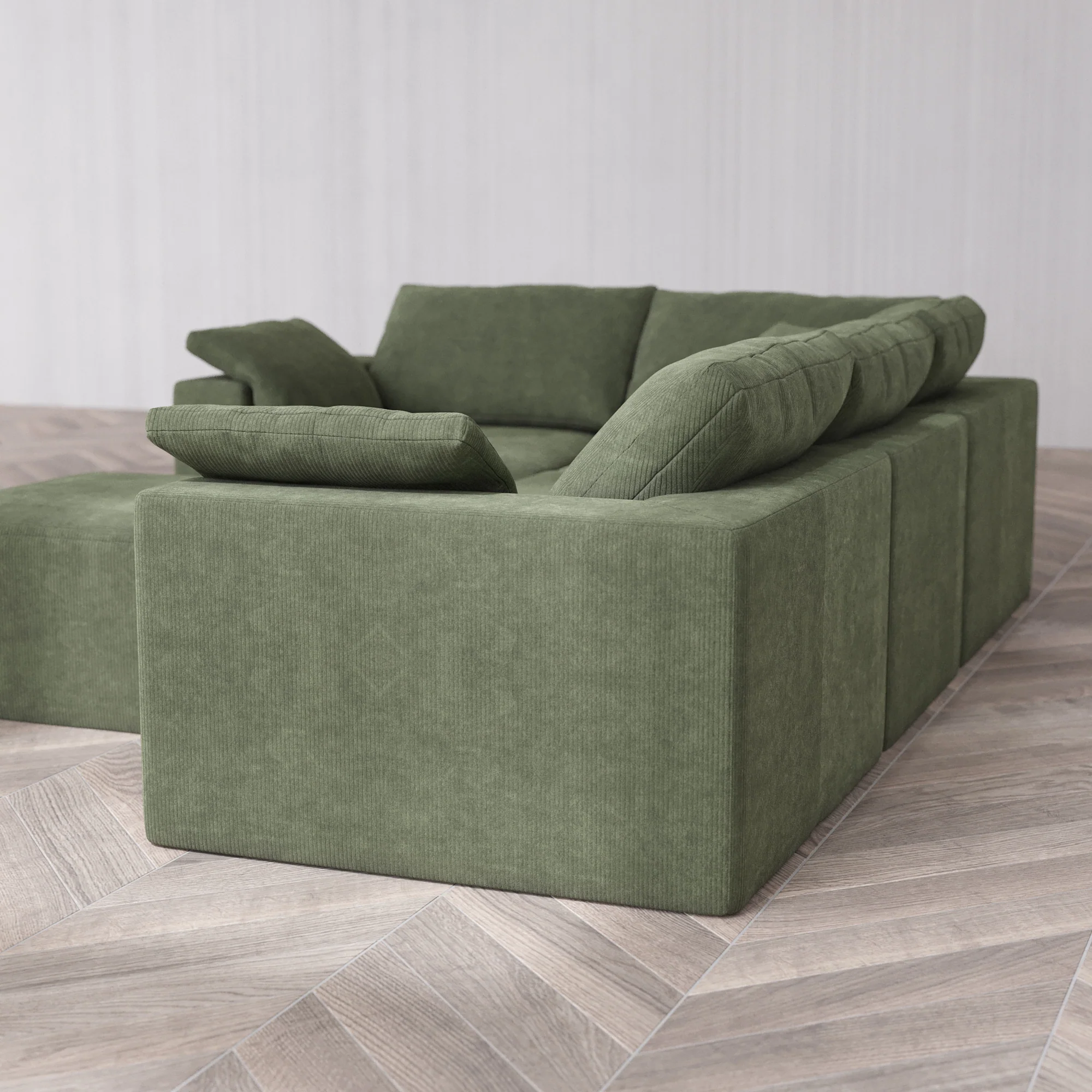 Slipcover Only - Modular Washable 4-Seater Corner Sectional + Ottoman Cloud Sofa in Juniper - Image 5