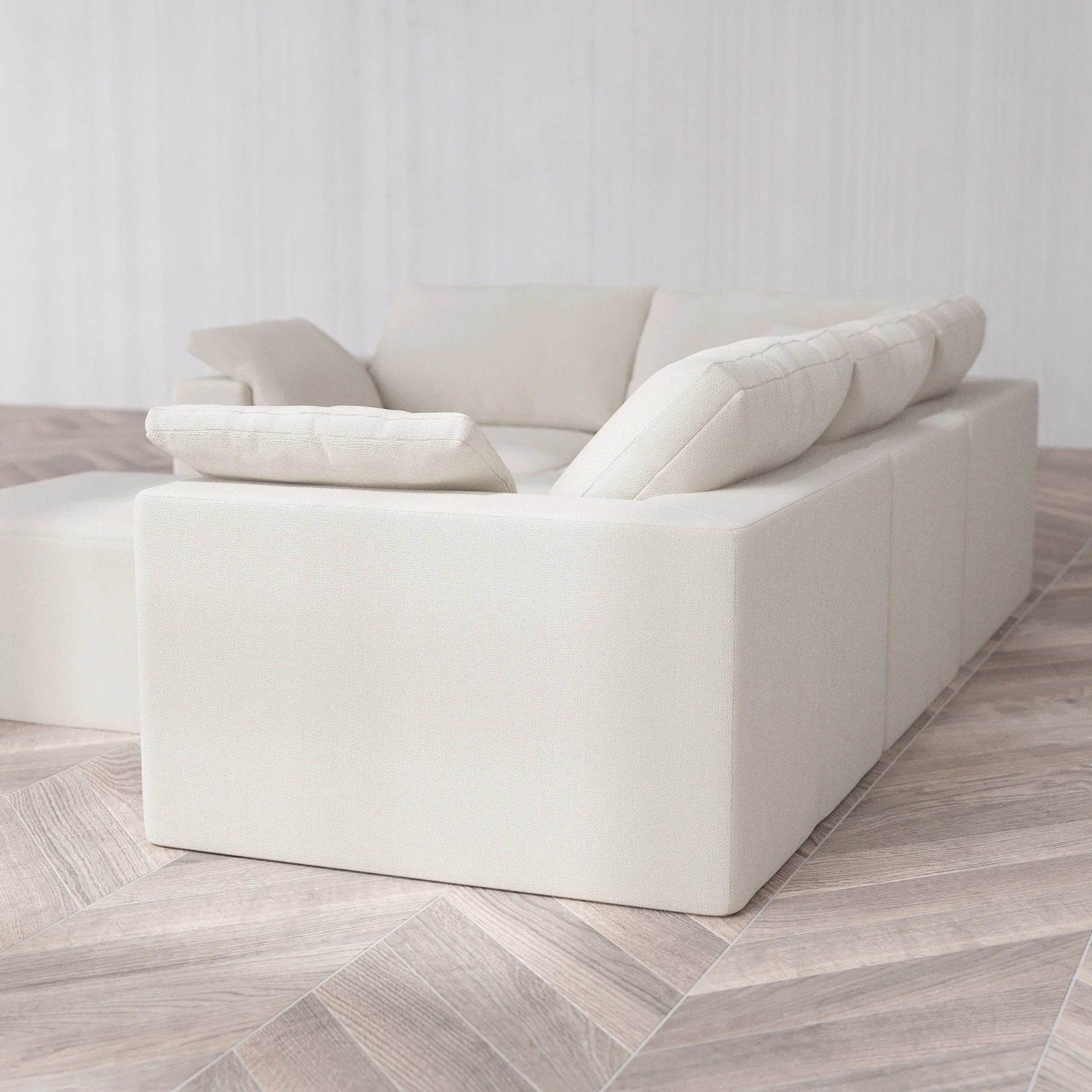 Slipcover Only - Modular Washable 4-Seater Corner Sectional + Ottoman Cloud Sofa in Pearl - Image 5