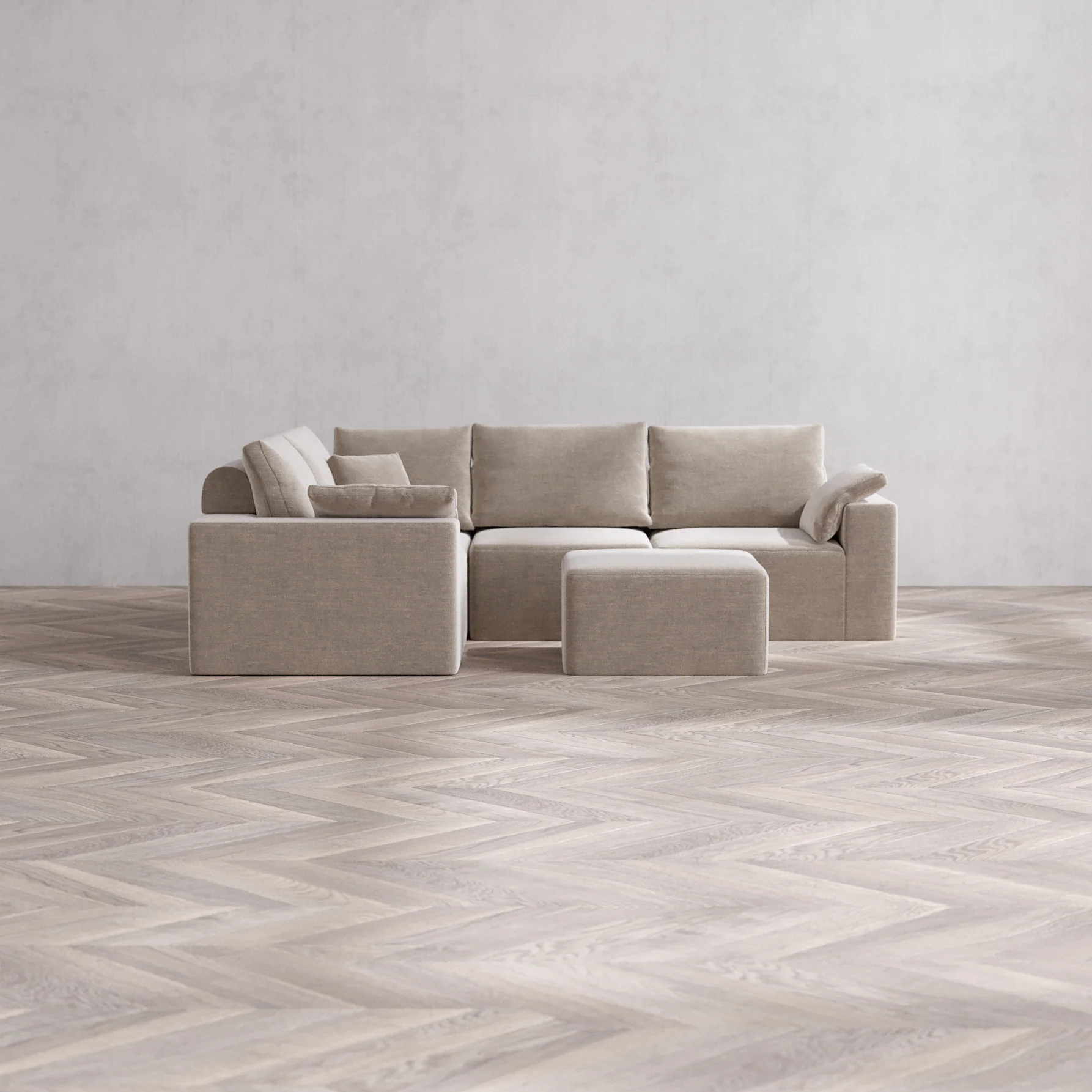 Slipcover Only - Modular Washable 4-Seater Corner Sectional + Ottoman Cloud + Bolster Sofa in Caraway