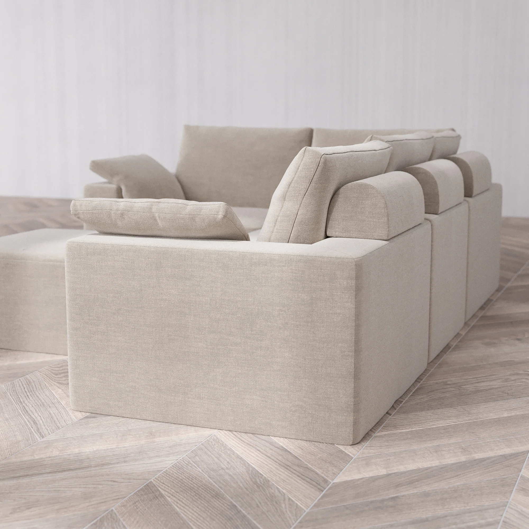 Slipcover Only - Modular Washable 4-Seater Corner Sectional + Ottoman Cloud + Bolster Sofa in Caraway - Image 5