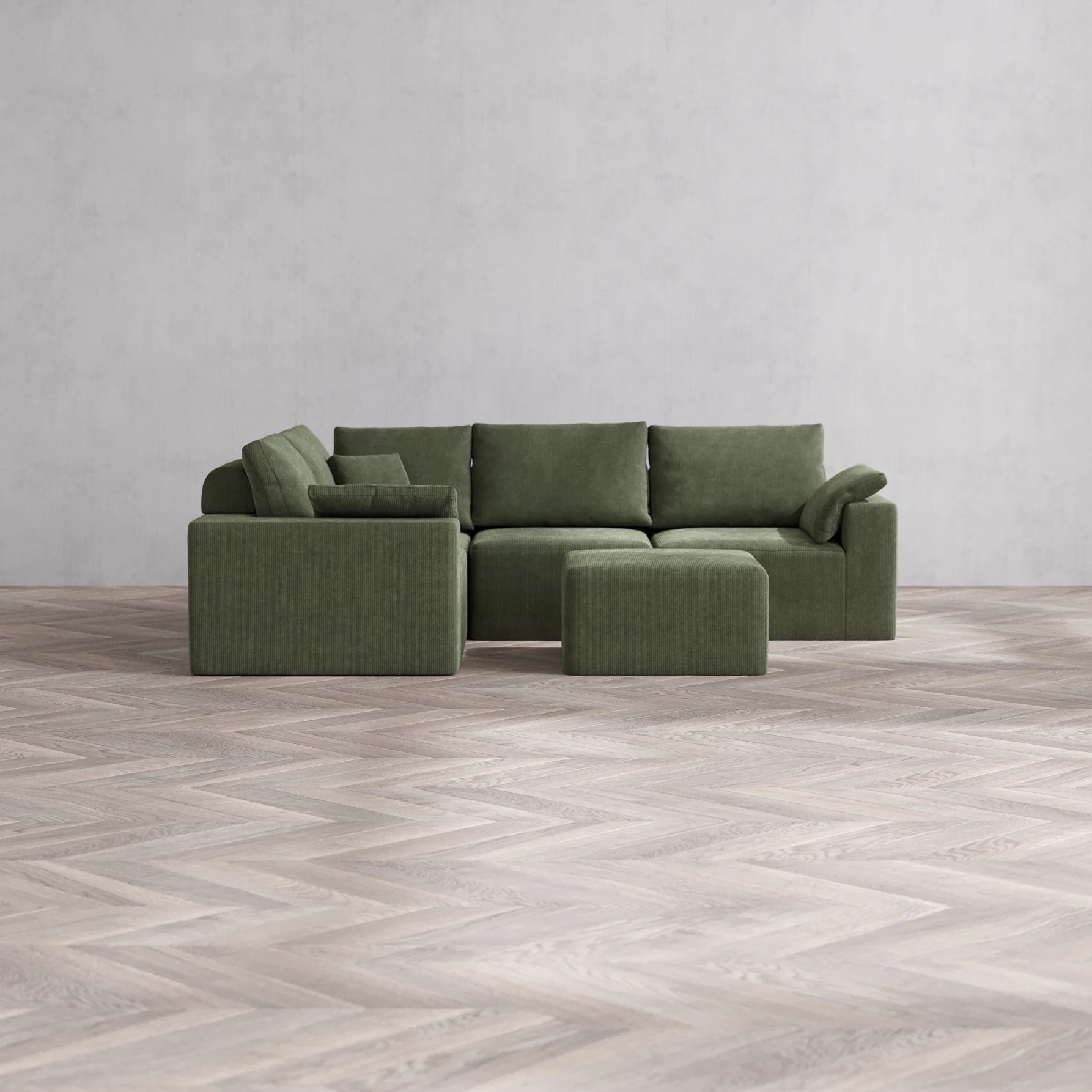 Slipcover Only - Modular Washable 4-Seater Corner Sectional + Ottoman Cloud + Bolster Sofa in Juniper