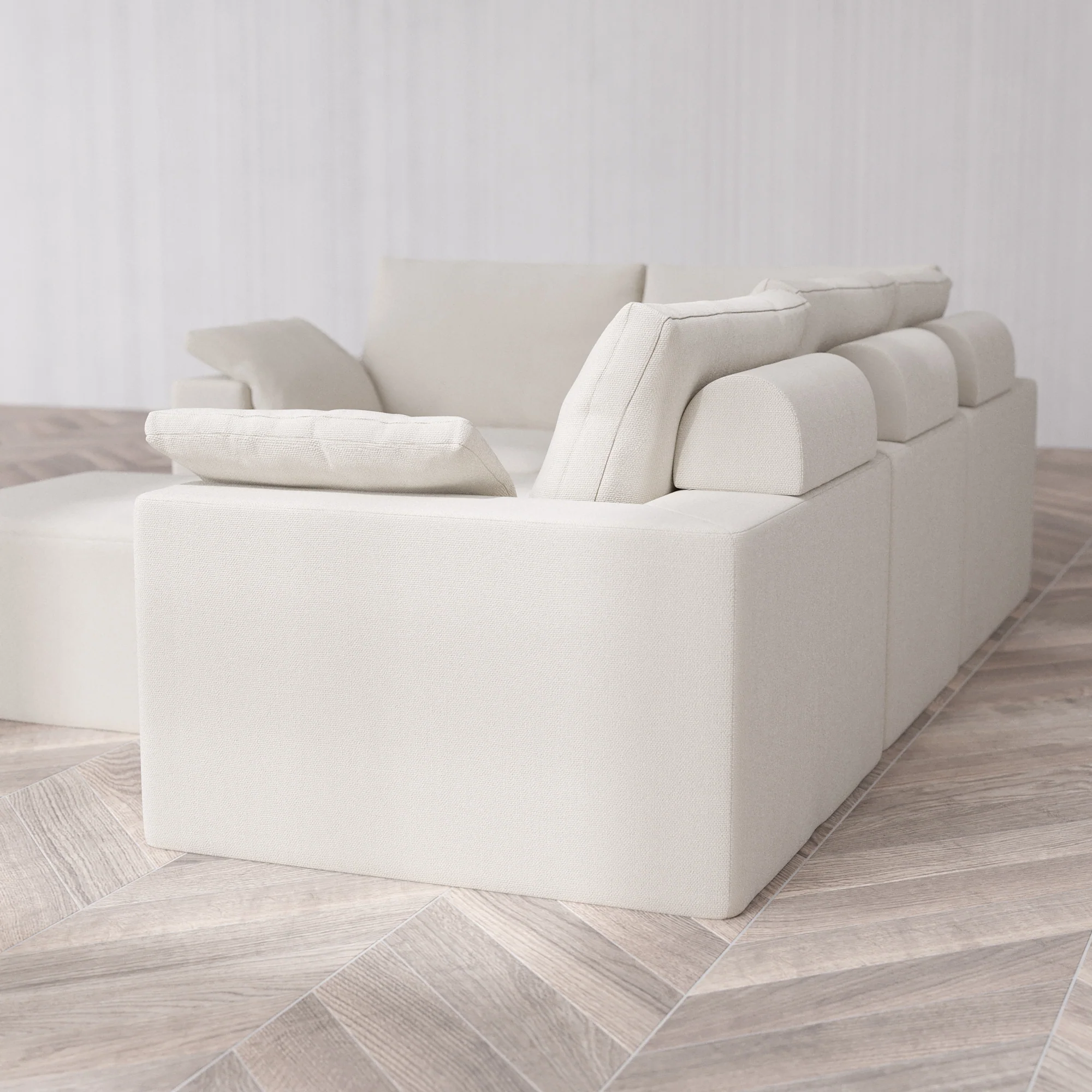 Slipcover Only - Modular Washable 4-Seater Corner Sectional + Ottoman Cloud + Bolster Sofa in Pearl - Image 5
