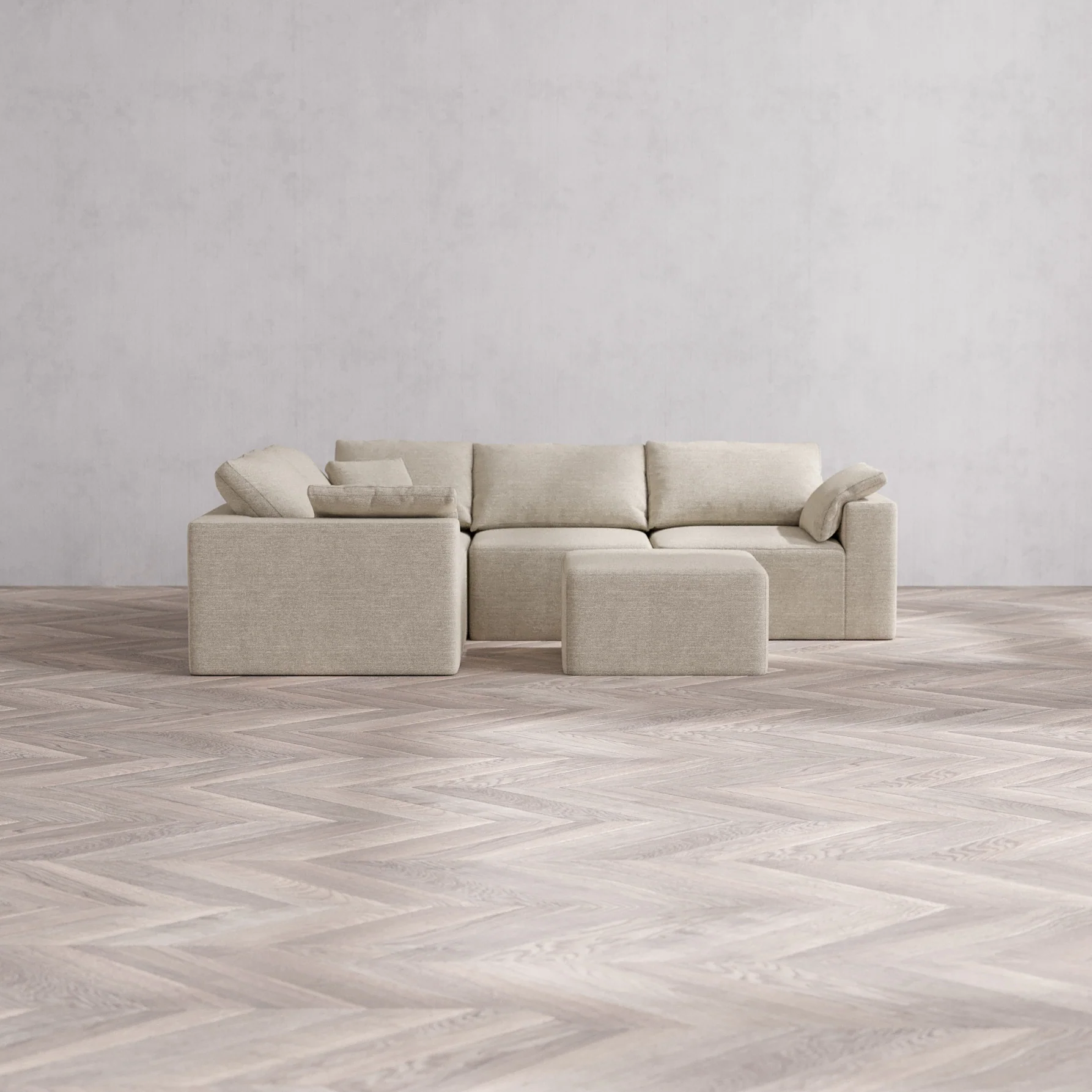 Slipcover Only - Modular Washable 4-Seater Corner Sectional + Ottoman Cloud Sofa in Sandstone