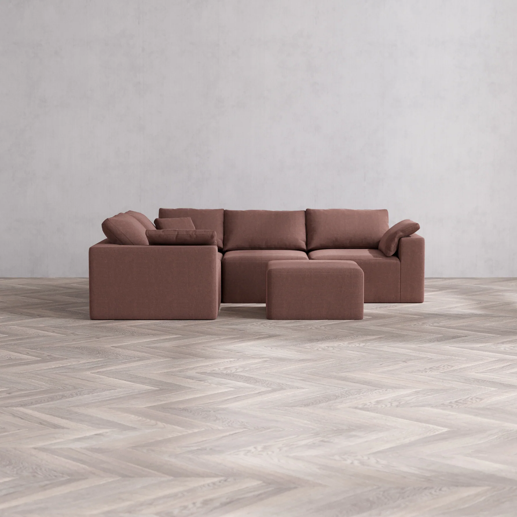 Slipcover Only - Modular Washable 4-Seater Corner Sectional + Ottoman Cloud Sofa in Sumac