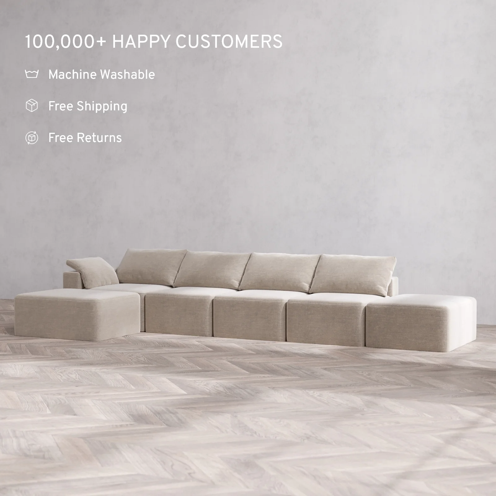 Slipcover Only - Modular Washable 4-Seater Open End Chaise Sectional Cloud Sofa in Caraway | Left-Facing Arm - Image 2