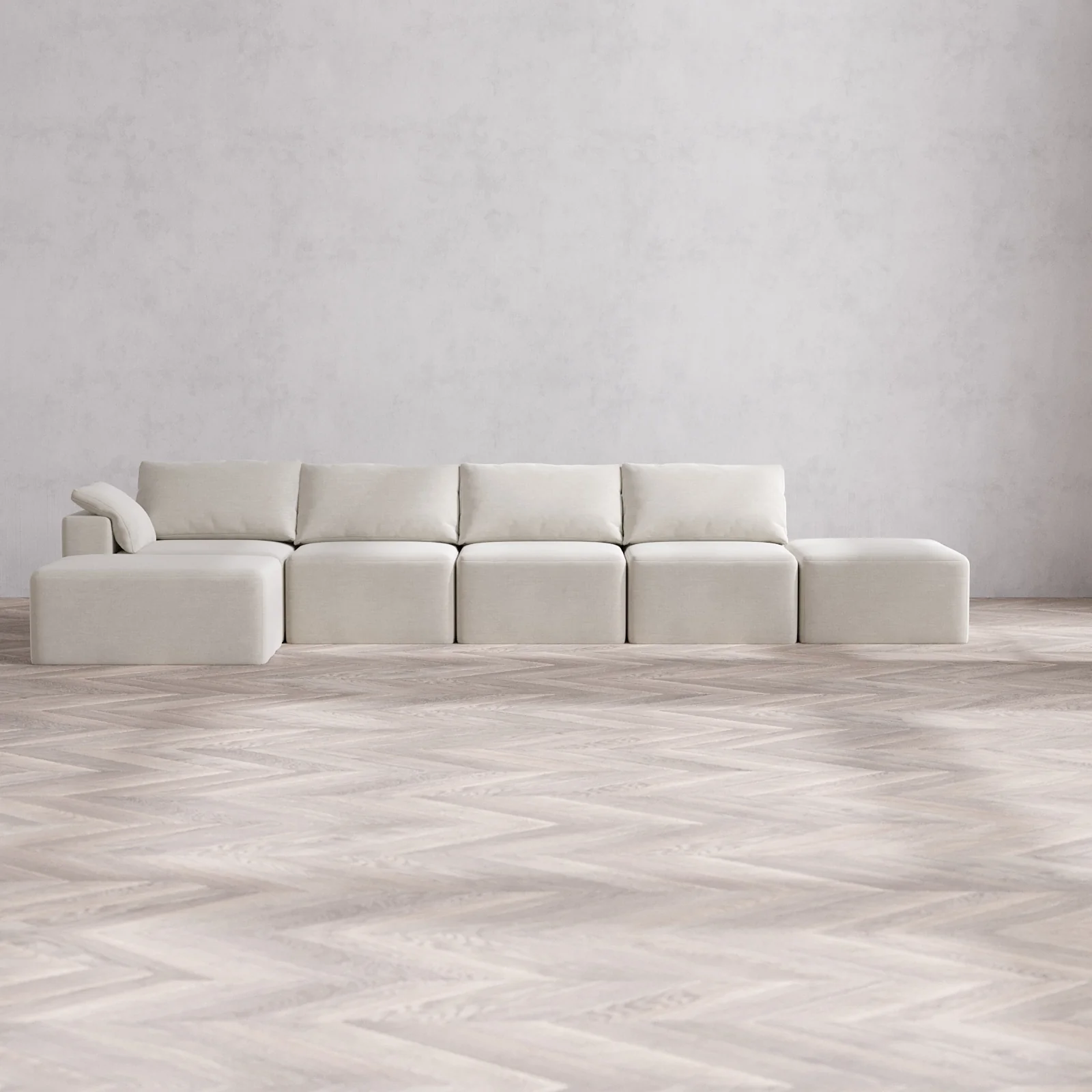 Slipcover Only - Modular Washable 4-Seater Open End Chaise Sectional Cloud Sofa in Cashew | Left-Facing Arm