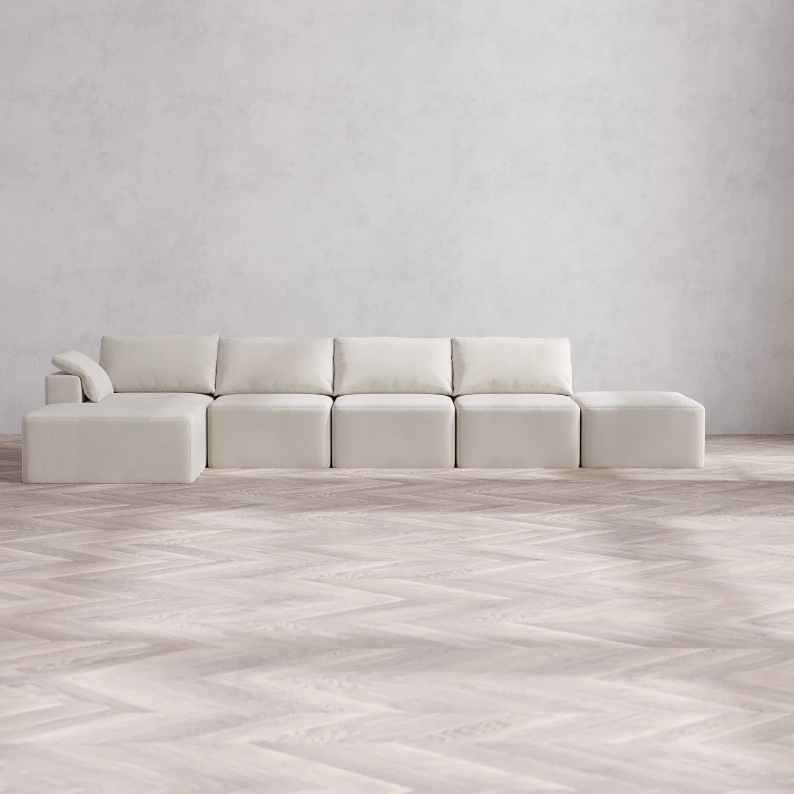 Slipcover Only - Modular Washable 4-Seater Open End Chaise Sectional Cloud Sofa in Pearl | Left-Facing Arm