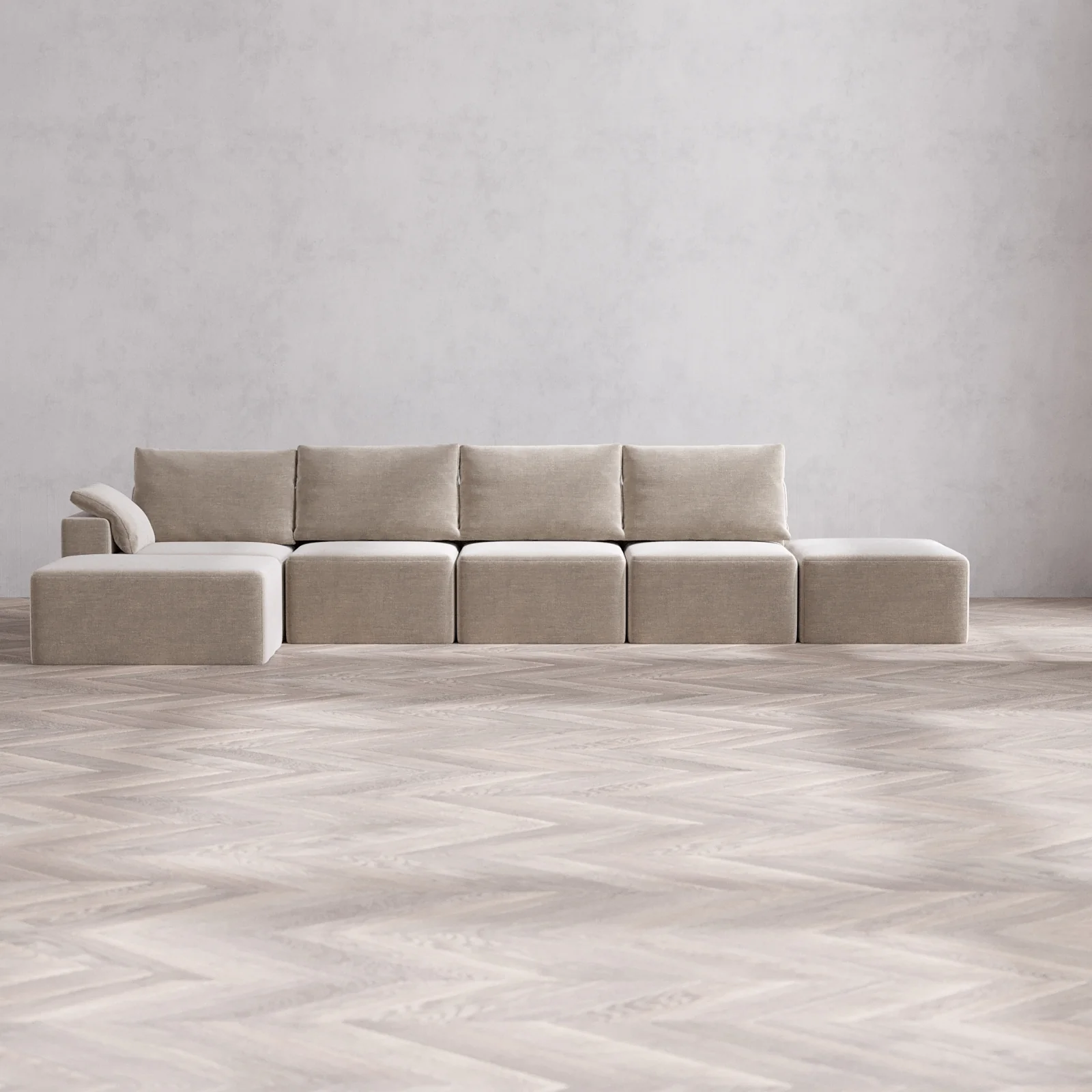 Slipcover Only - Modular Washable 4-Seater Open End Chaise Sectional Cloud + Bolster Sofa in Caraway | Left-Facing Arm