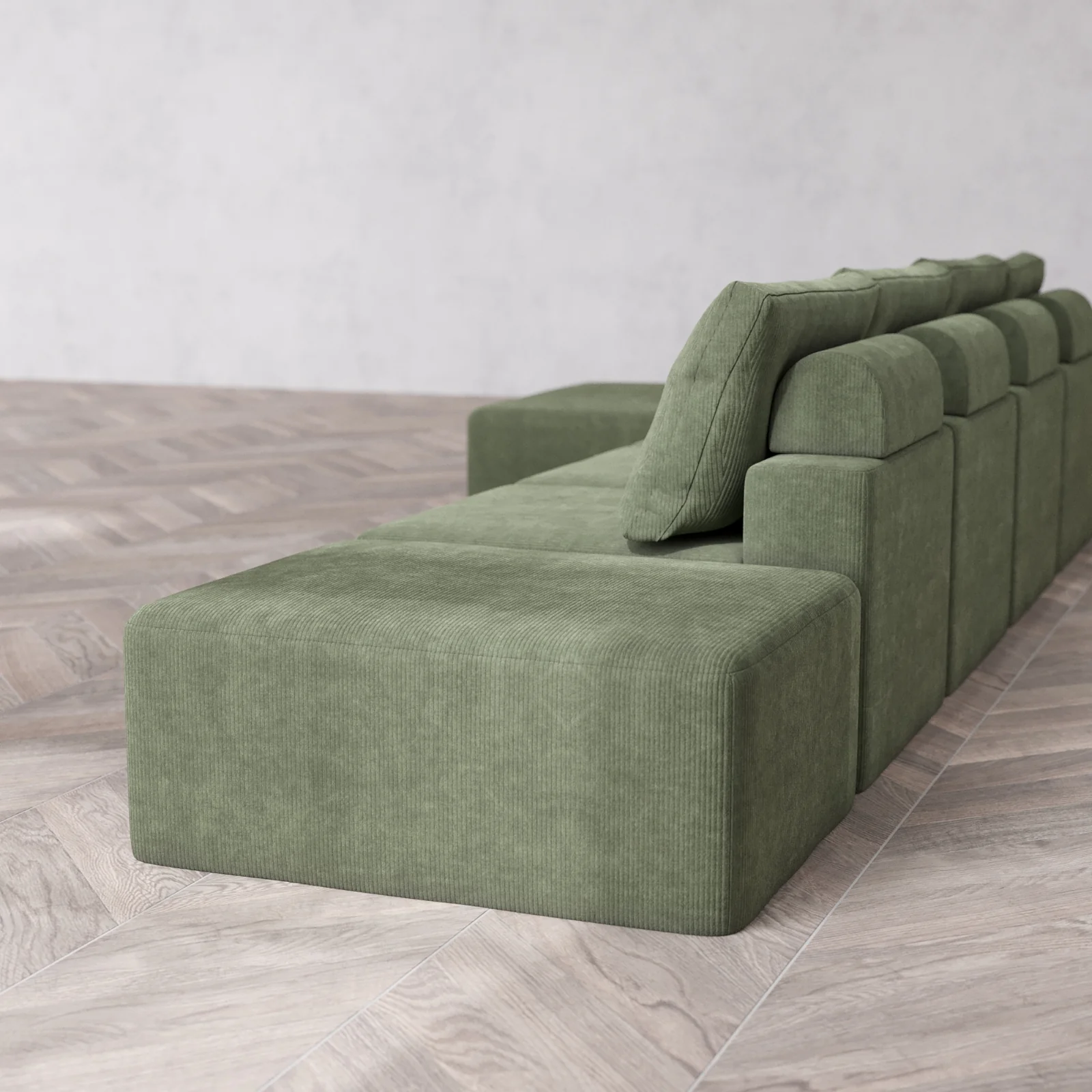 Slipcover Only - Modular Washable 4-Seater Open End Chaise Sectional Cloud + Bolster Sofa in Juniper | Left-Facing Arm - Image 5