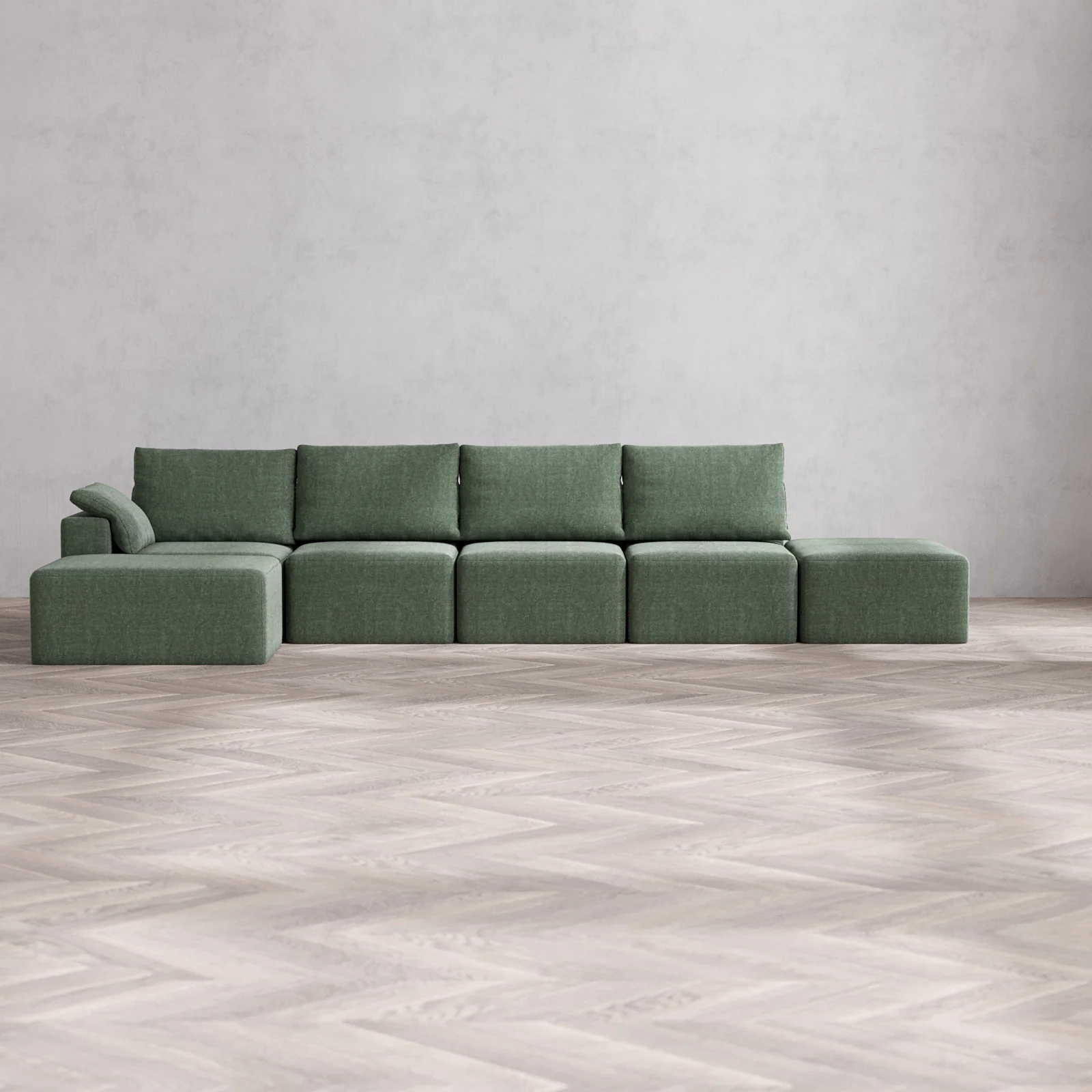 Slipcover Only - Modular Washable 4-Seater Open End Chaise Sectional Cloud + Bolster Sofa in Sage | Left-Facing Arm