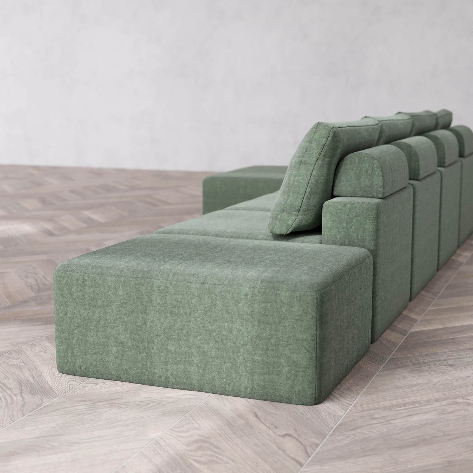 Slipcover Only - Modular Washable 4-Seater Open End Chaise Sectional Cloud + Bolster Sofa in Sage | Left-Facing Arm - Image 5