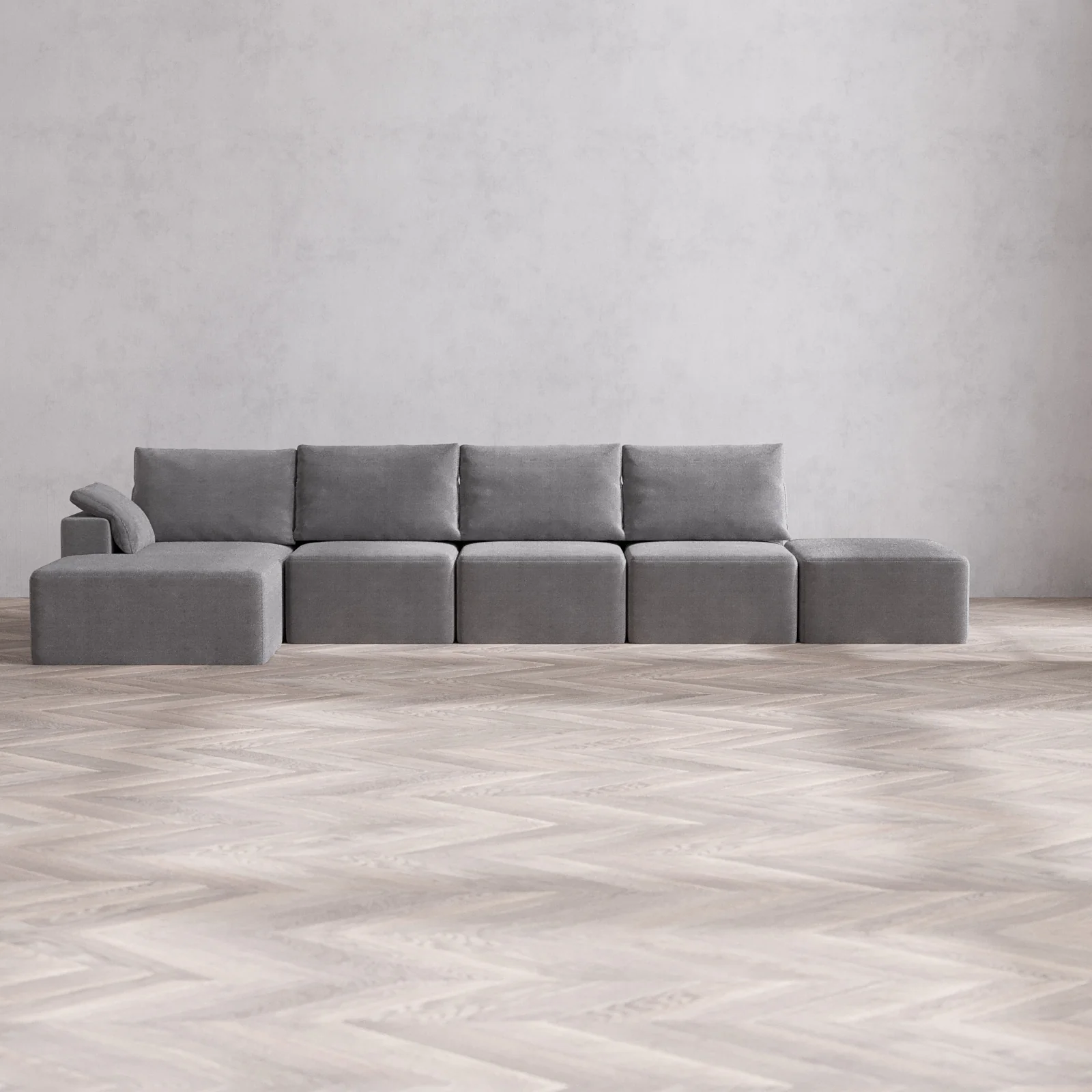Slipcover Only - Modular Washable 4-Seater Open End Chaise Sectional Cloud + Bolster Sofa in Slate | Left-Facing Arm