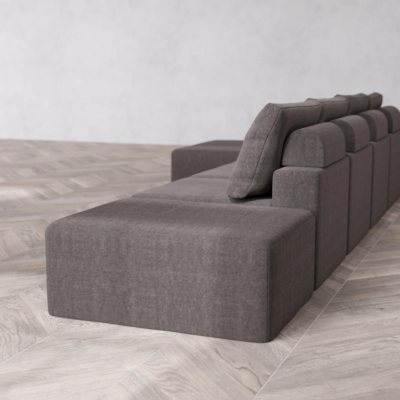 Slipcover Only - Modular Washable 4-Seater Open End Chaise Sectional Cloud + Bolster Sofa in Truffle | Left-Facing Arm - Image 5