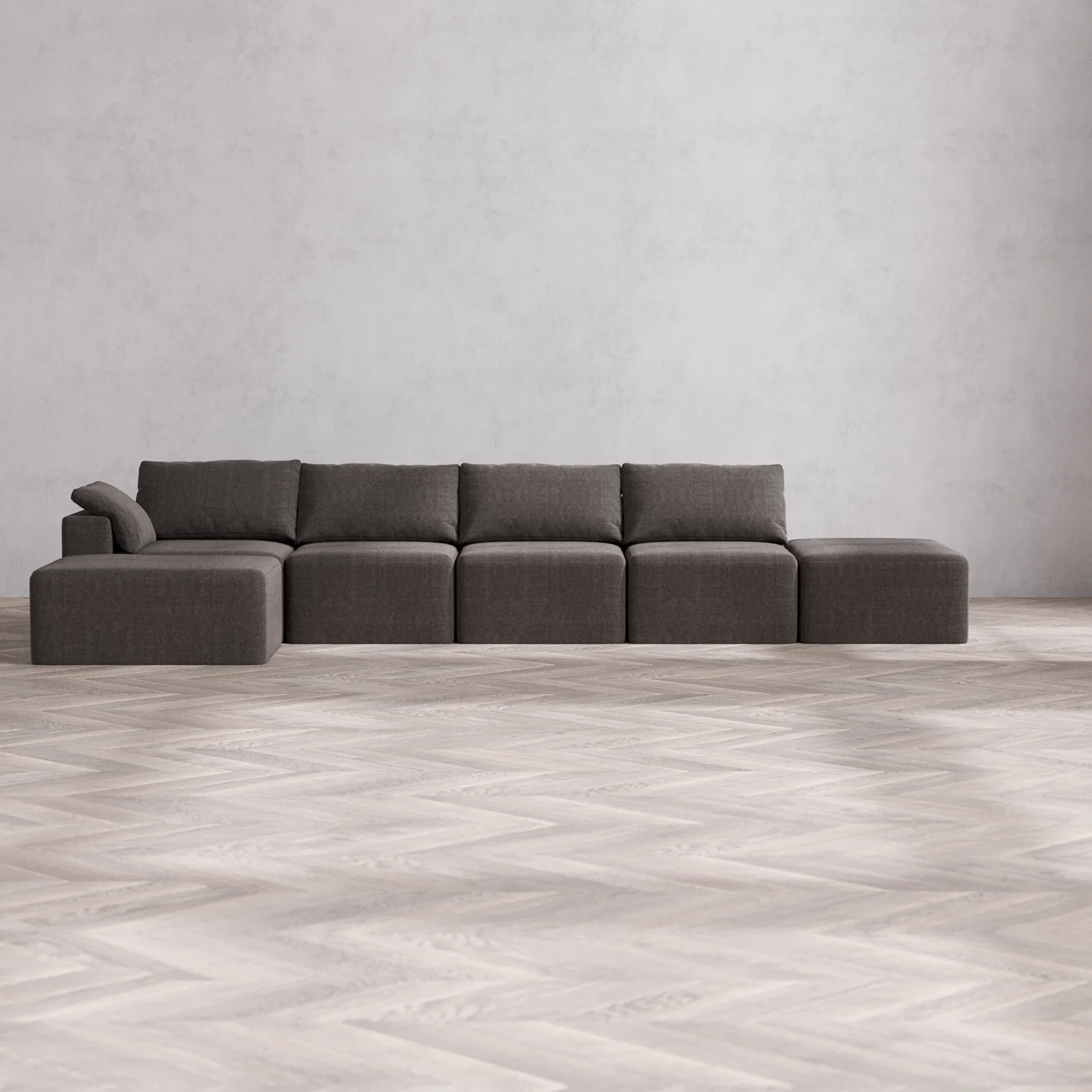 Slipcover Only - Modular Washable 4-Seater Open End Chaise Sectional Cloud Sofa in Truffle | Left-Facing Arm