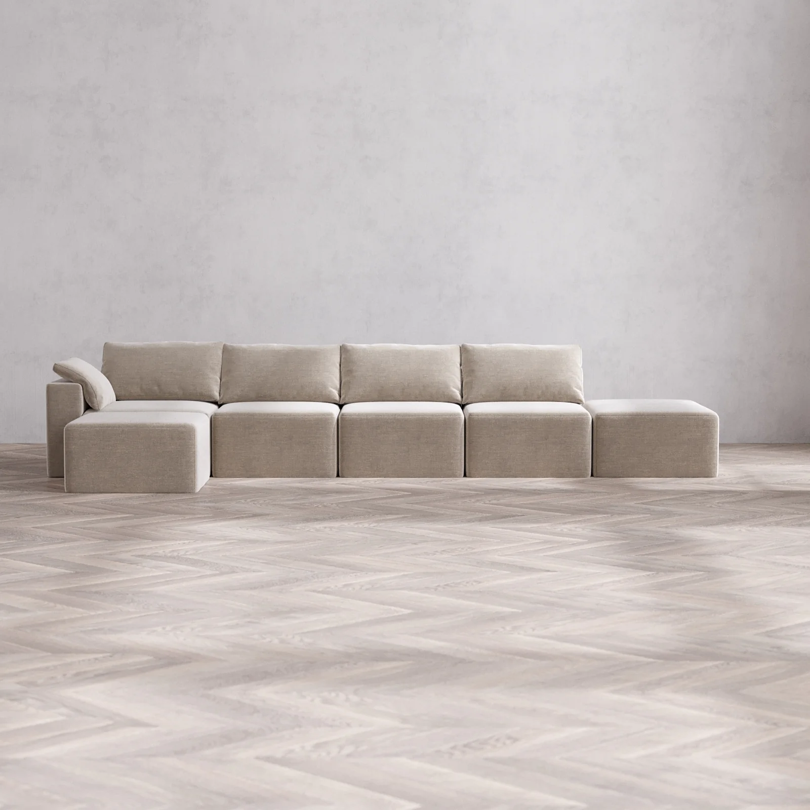 Slipcover Only - Modular Washable 4-Seater Open End Sectional Cloud Sofa in Caraway | Left-Facing Arm