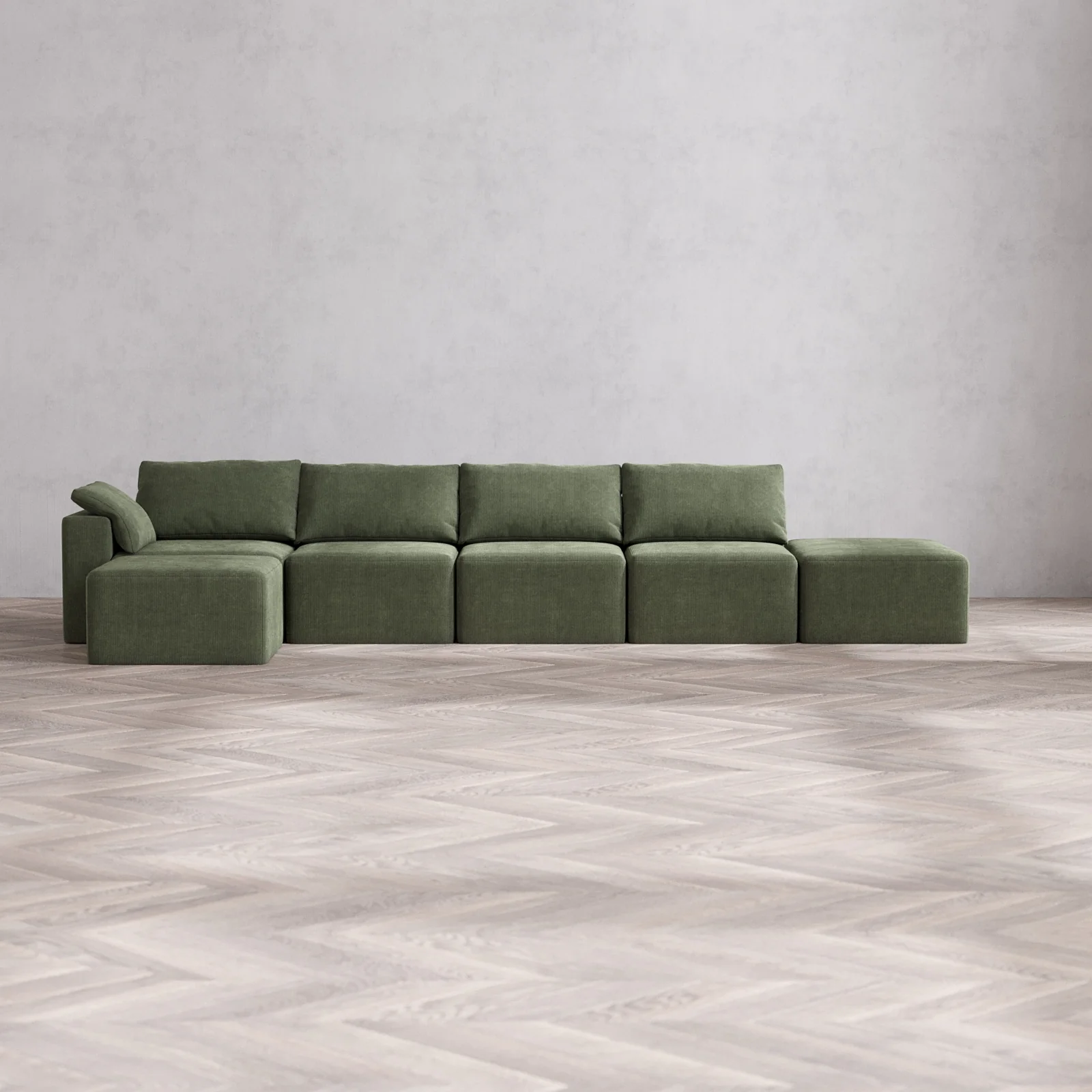 Slipcover Only - Modular Washable 4-Seater Open End Sectional Cloud Sofa in Juniper | Left-Facing Arm