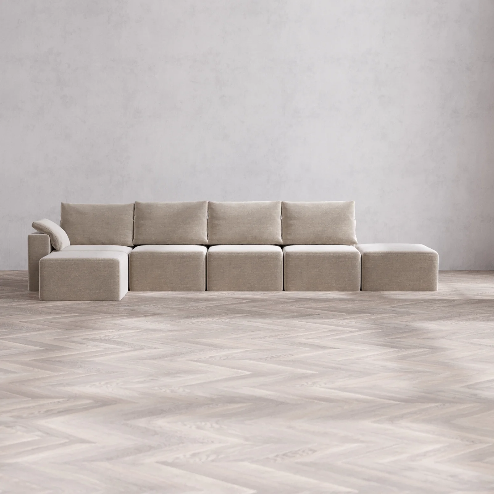 Slipcover Only - Modular Washable 4-Seater Open End Sectional Cloud + Bolster Sofa in Caraway | Left-Facing Arm