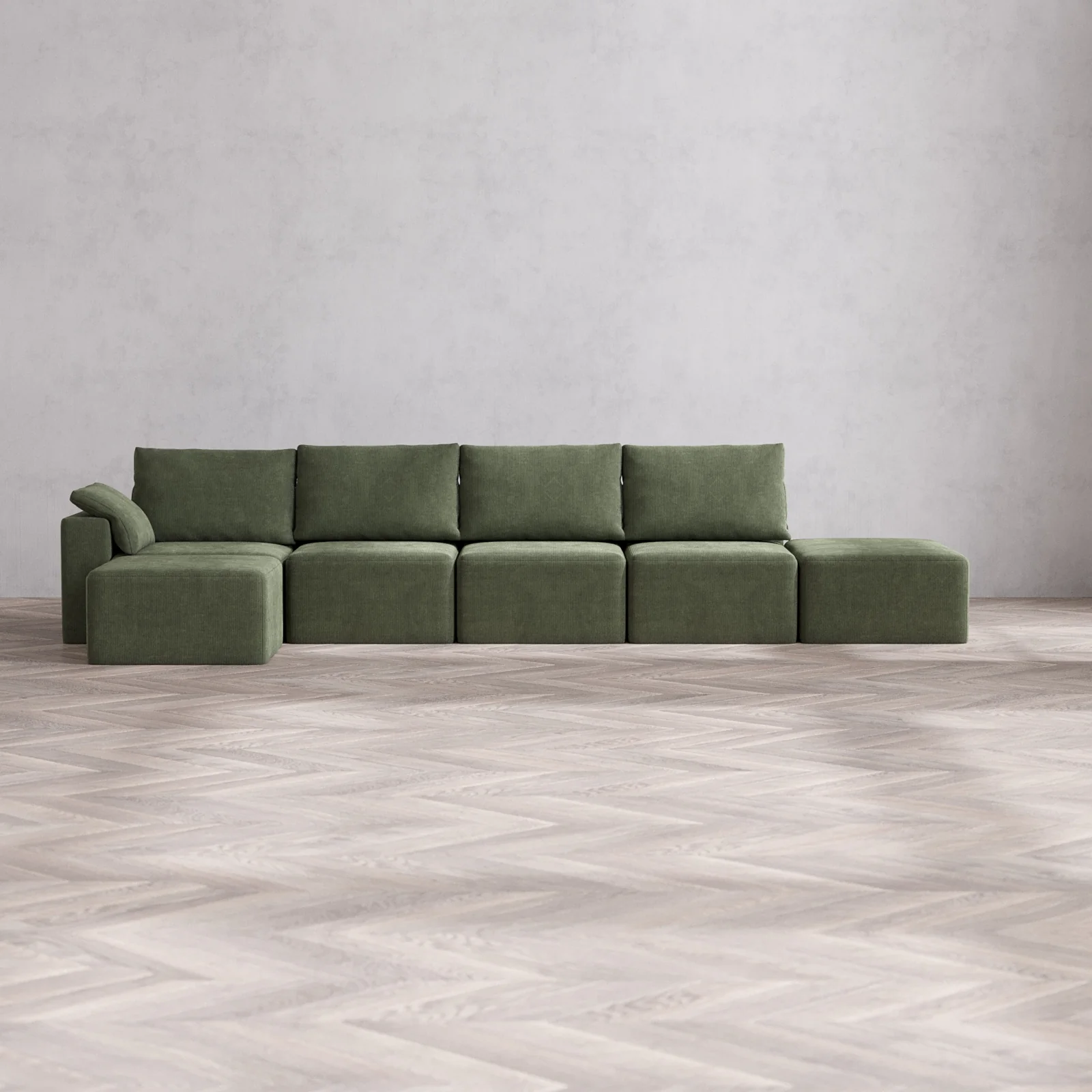 Slipcover Only - Modular Washable 4-Seater Open End Sectional Cloud + Bolster Sofa in Juniper | Left-Facing Arm