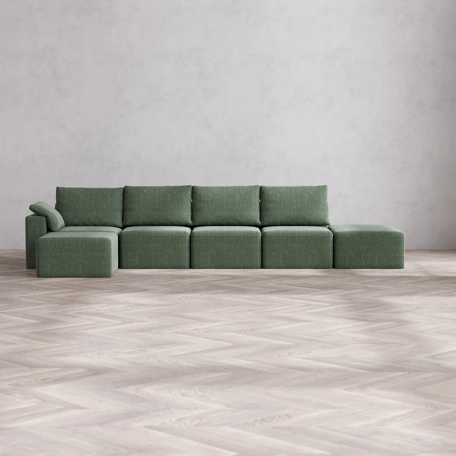 Slipcover Only - Modular Washable 4-Seater Open End Sectional Cloud + Bolster Sofa in Sage | Left-Facing Arm