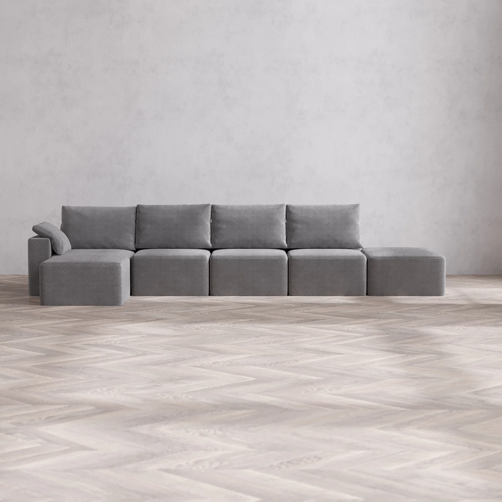 Slipcover Only - Modular Washable 4-Seater Open End Sectional Cloud + Bolster Sofa in Slate | Left-Facing Arm