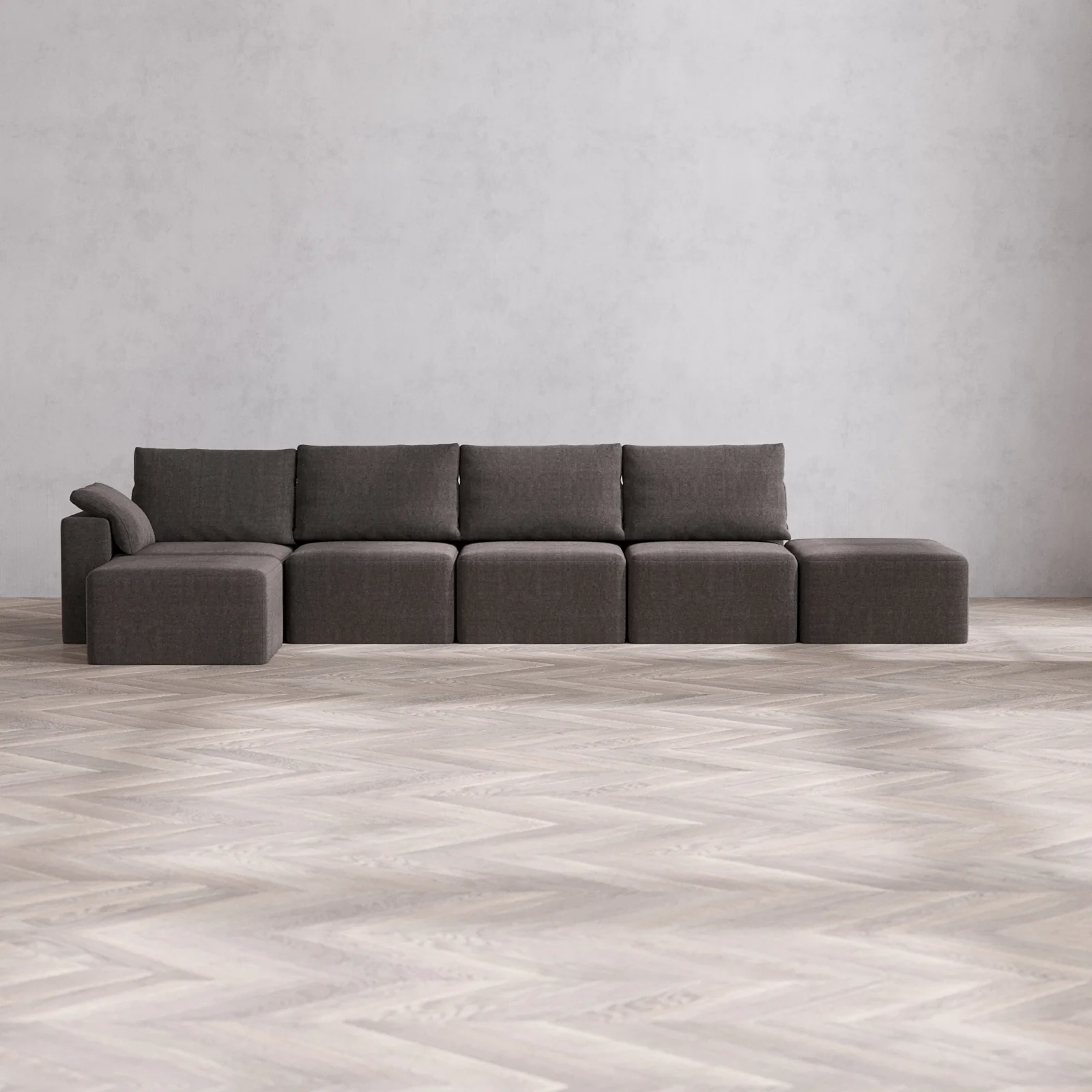 Slipcover Only - Modular Washable 4-Seater Open End Sectional Cloud + Bolster Sofa in Truffle | Left-Facing Arm