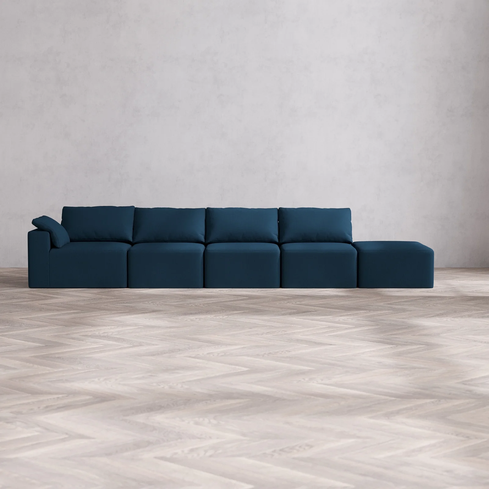 Slipcover Only - Modular Washable 4-Seater Open End Cloud Sofa in Lazuli | Left-Facing Arm
