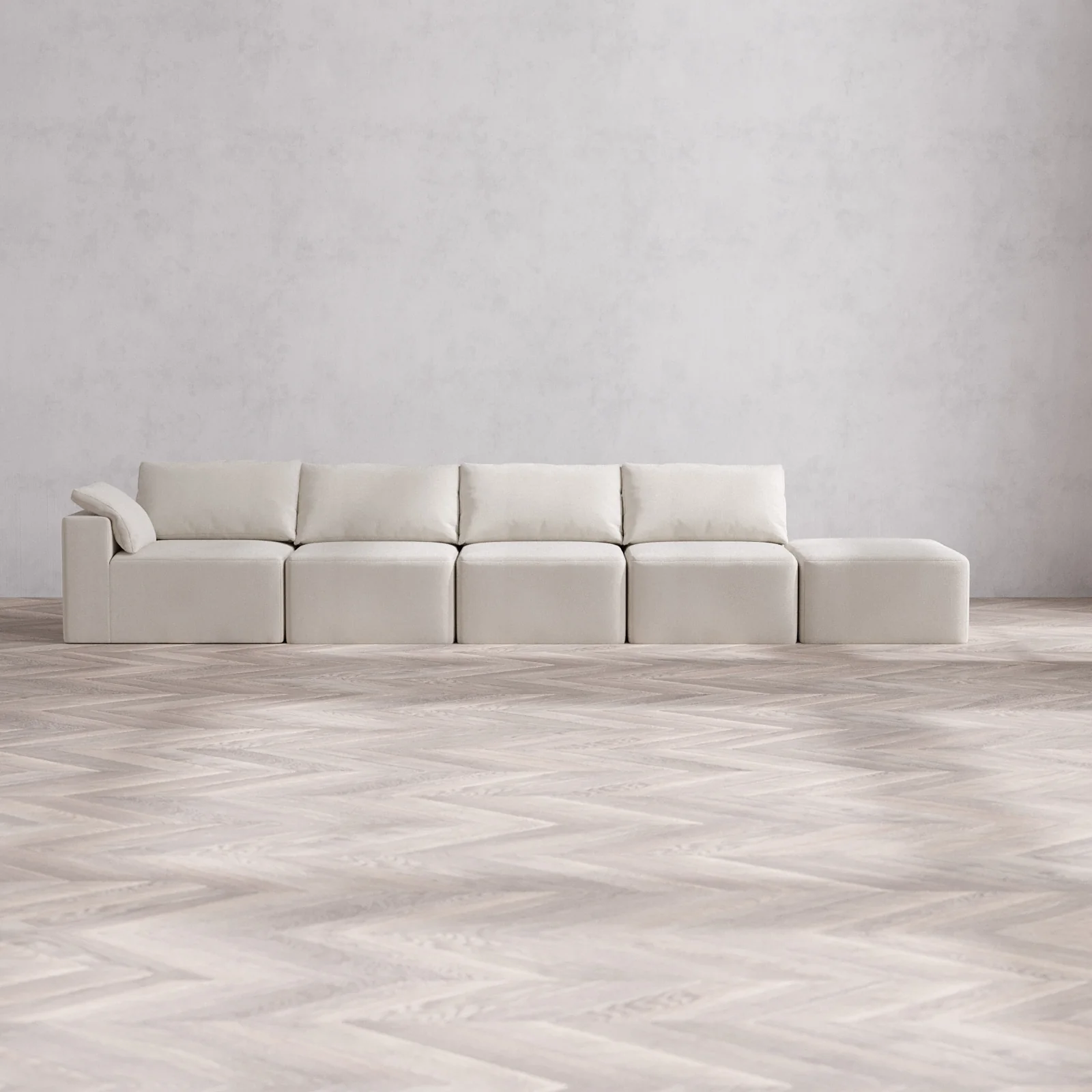 Slipcover Only - Modular Washable 4-Seater Open End Cloud Sofa in Pearl | Left-Facing Arm