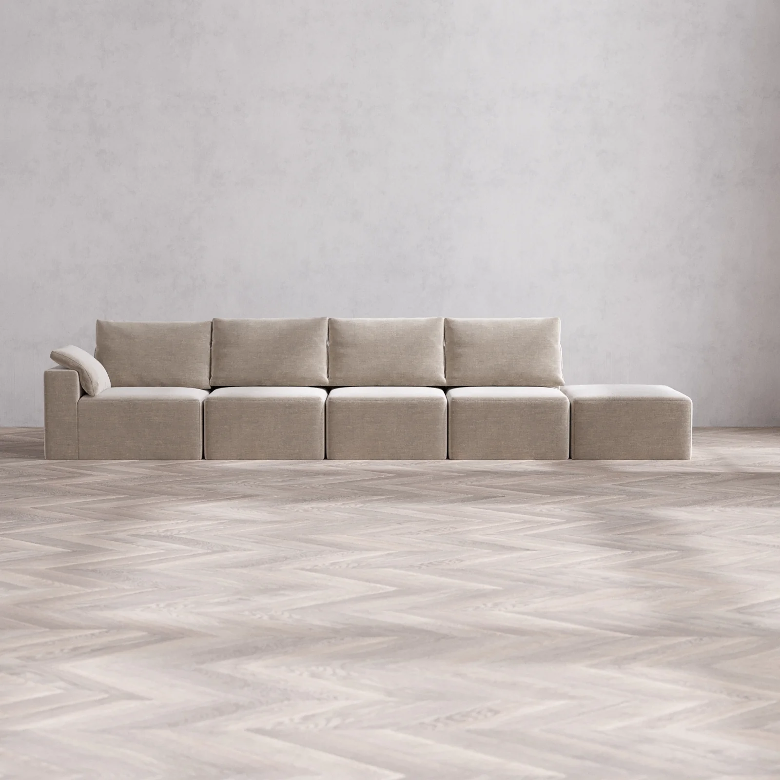 Slipcover Only - Modular Washable 4-Seater Open End Cloud + Bolster Sofa in Caraway | Left-Facing Arm