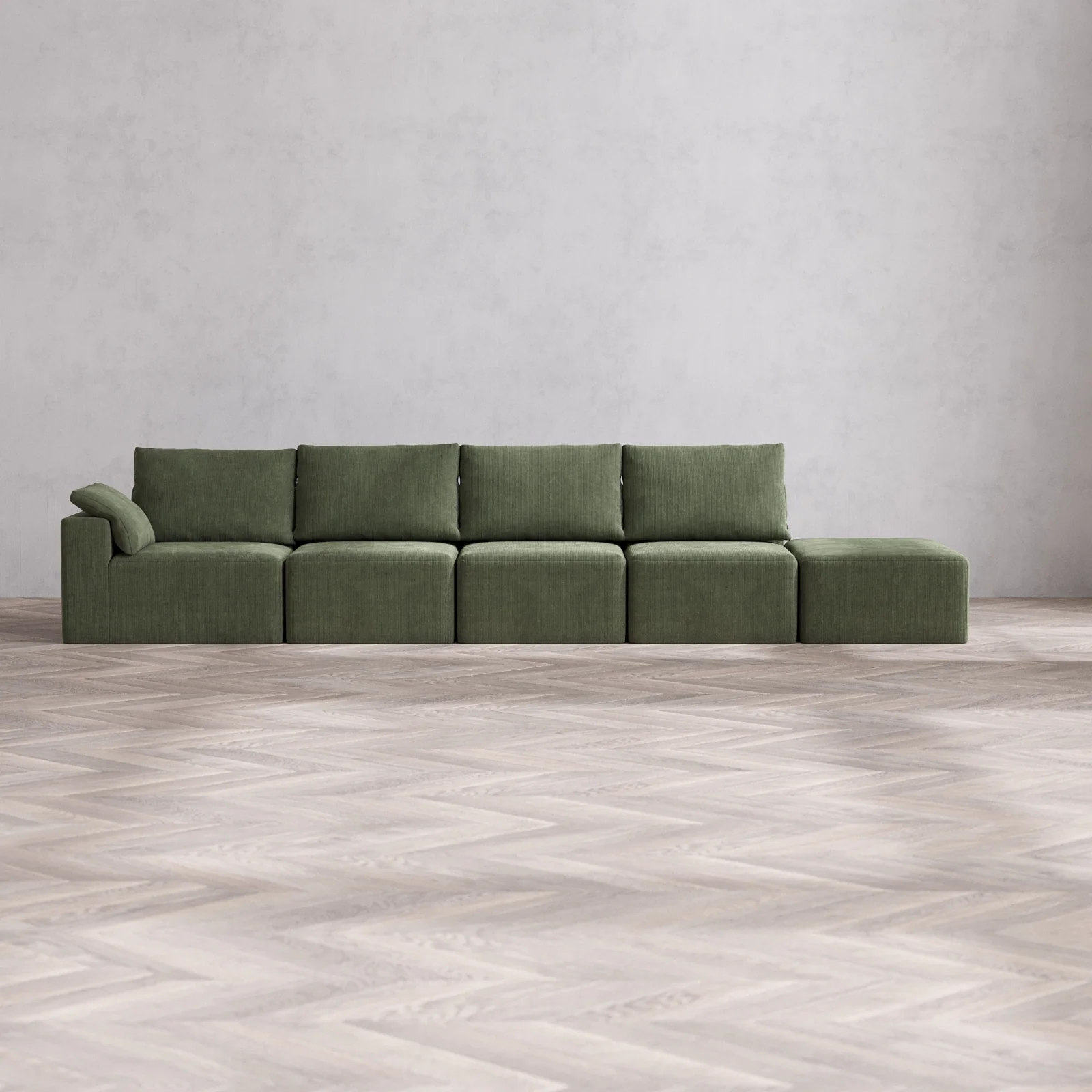 Slipcover Only - Modular Washable 4-Seater Open End Cloud + Bolster Sofa in Juniper | Left-Facing Arm