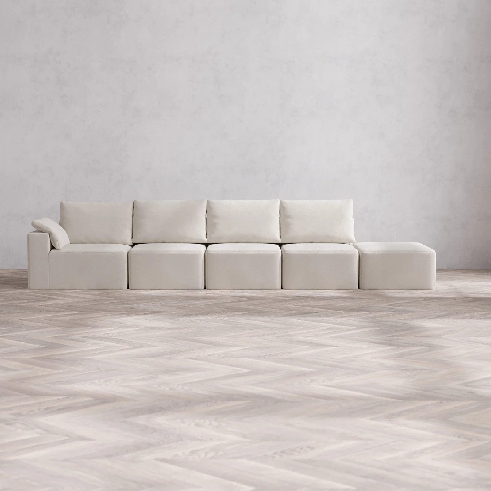 Slipcover Only - Modular Washable 4-Seater Open End Cloud + Bolster Sofa in Pearl | Left-Facing Arm
