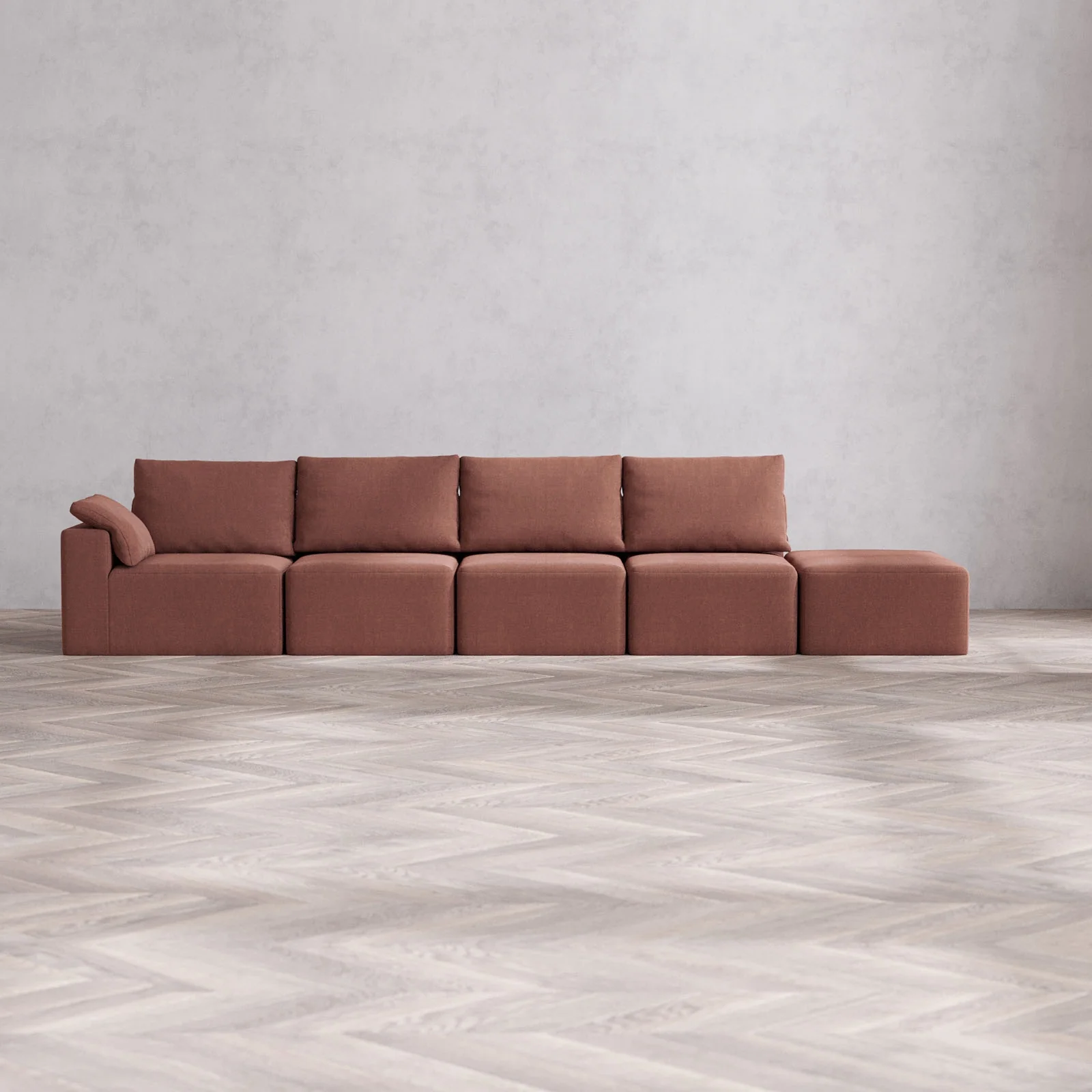 Slipcover Only - Modular Washable 4-Seater Open End Cloud + Bolster Sofa in Sumac | Left-Facing Arm