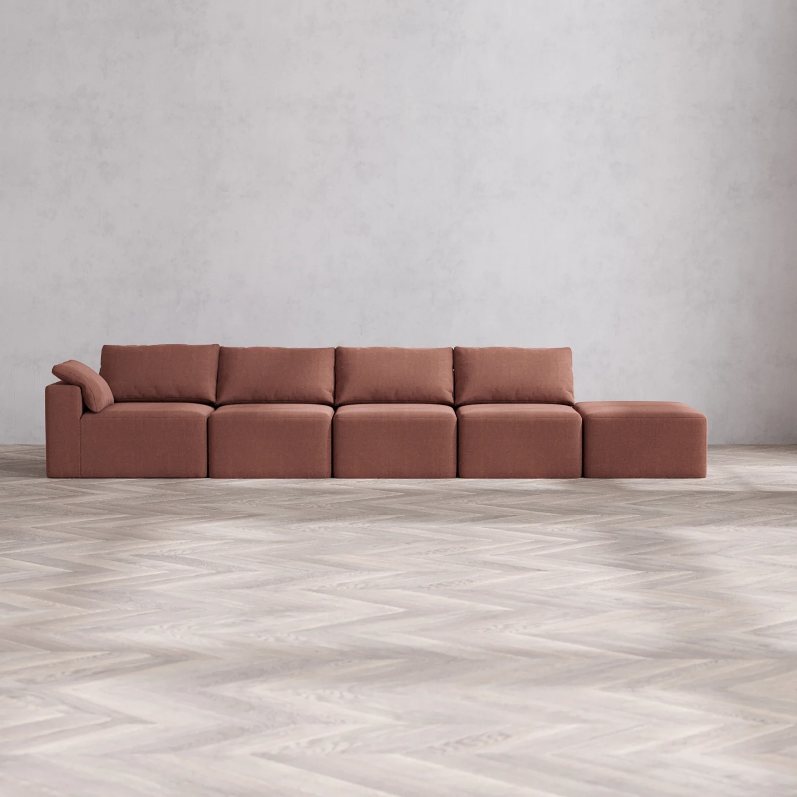 Slipcover Only - Modular Washable 4-Seater Open End Cloud Sofa in Sumac | Left-Facing Arm