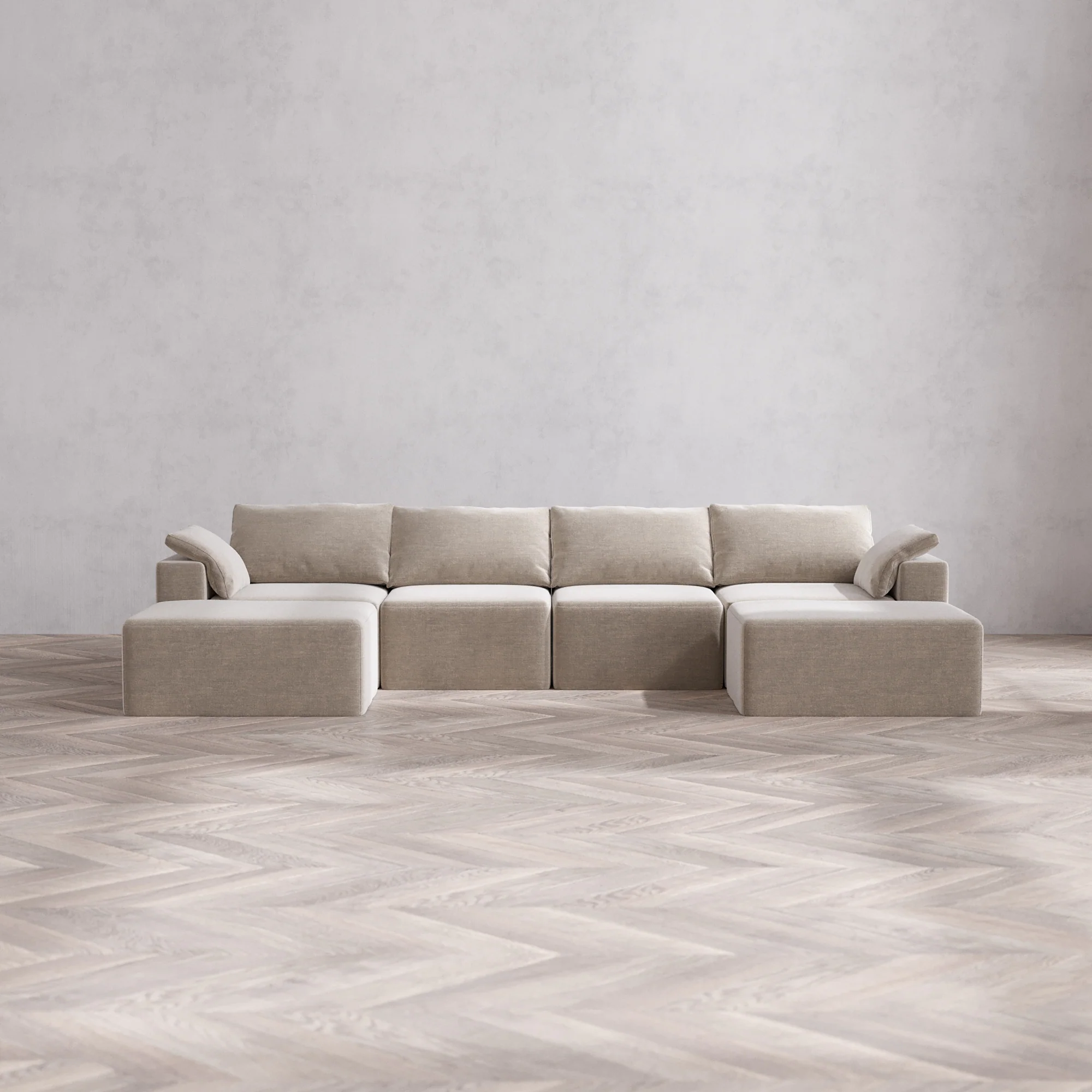 Slipcover Only - Modular Washable 4-Seater Open-Ends U Sectional Cloud Sofa in Caraway