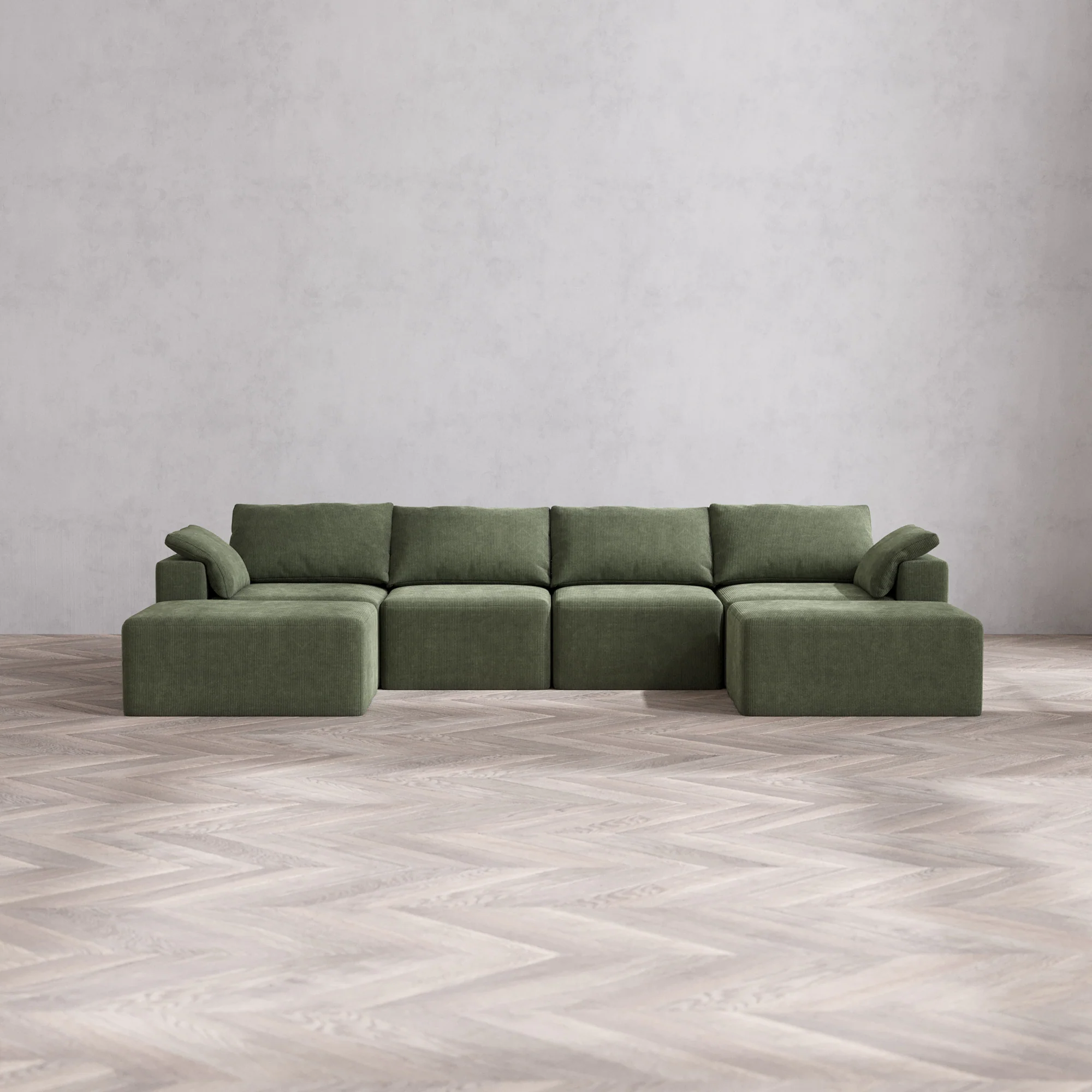 Slipcover Only - Modular Washable 4-Seater Open-Ends U Sectional Cloud Sofa in Juniper