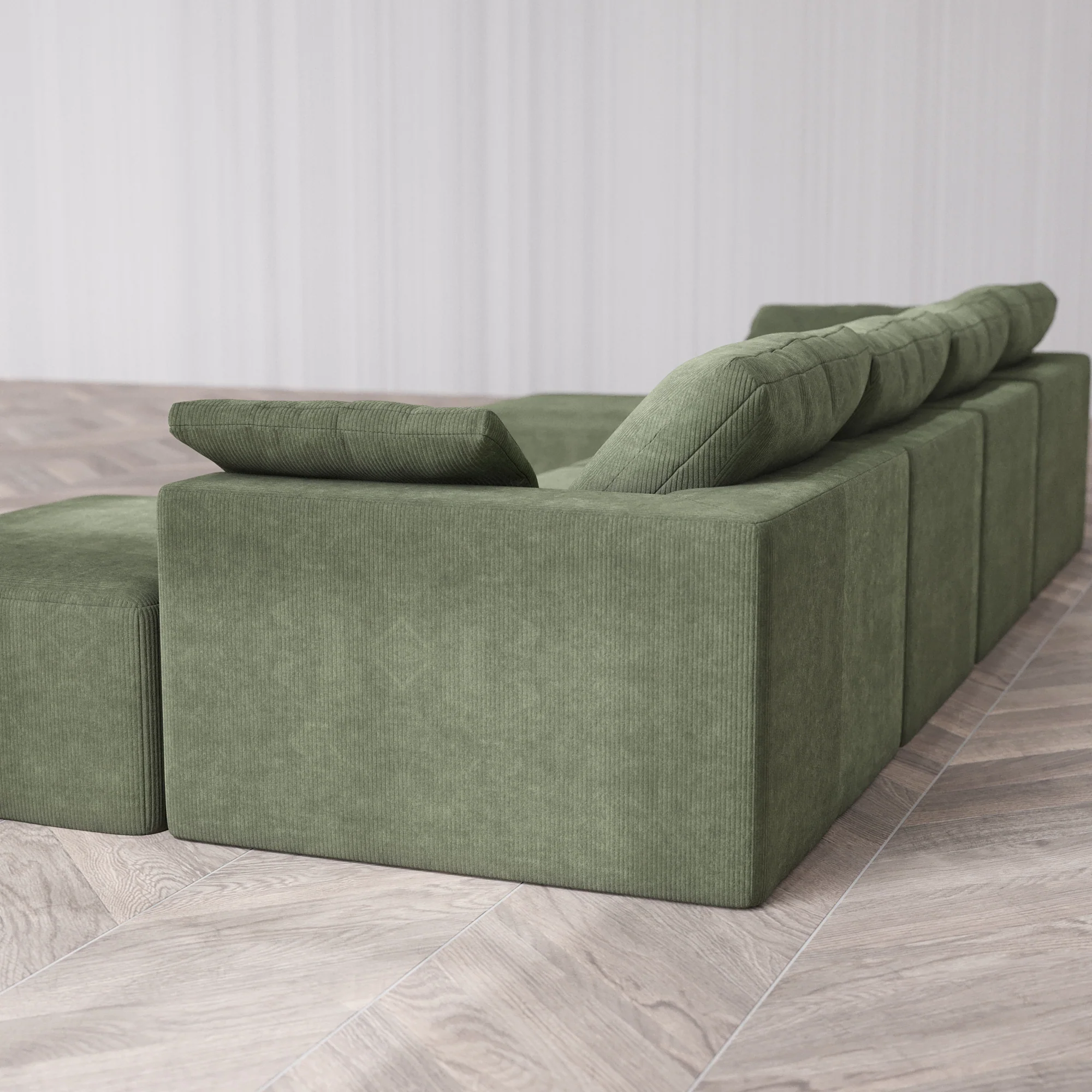 Slipcover Only - Modular Washable 4-Seater Open-Ends U Sectional Cloud Sofa in Juniper - Image 5