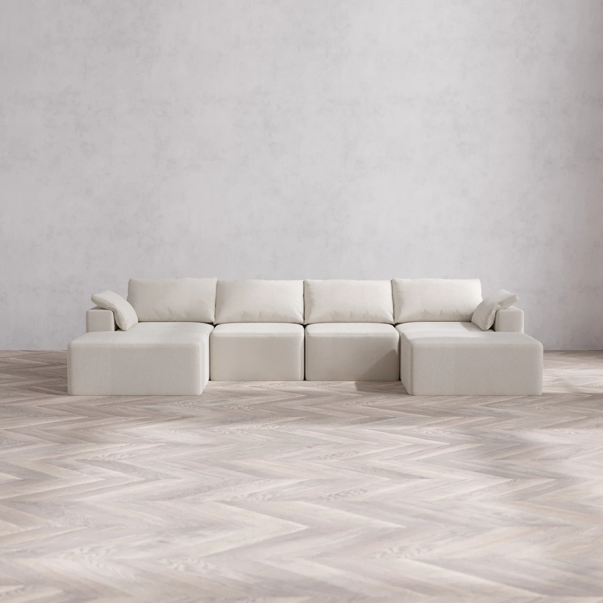 Slipcover Only - Modular Washable 4-Seater Open-Ends U Sectional Cloud Sofa in Pearl