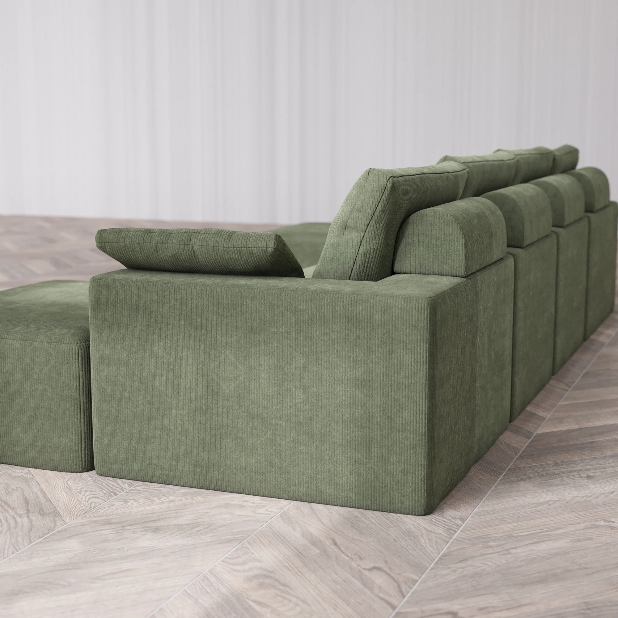 Slipcover Only - Modular Washable 4-Seater Open-Ends U Sectional Cloud + Bolster Sofa in Juniper - Image 5